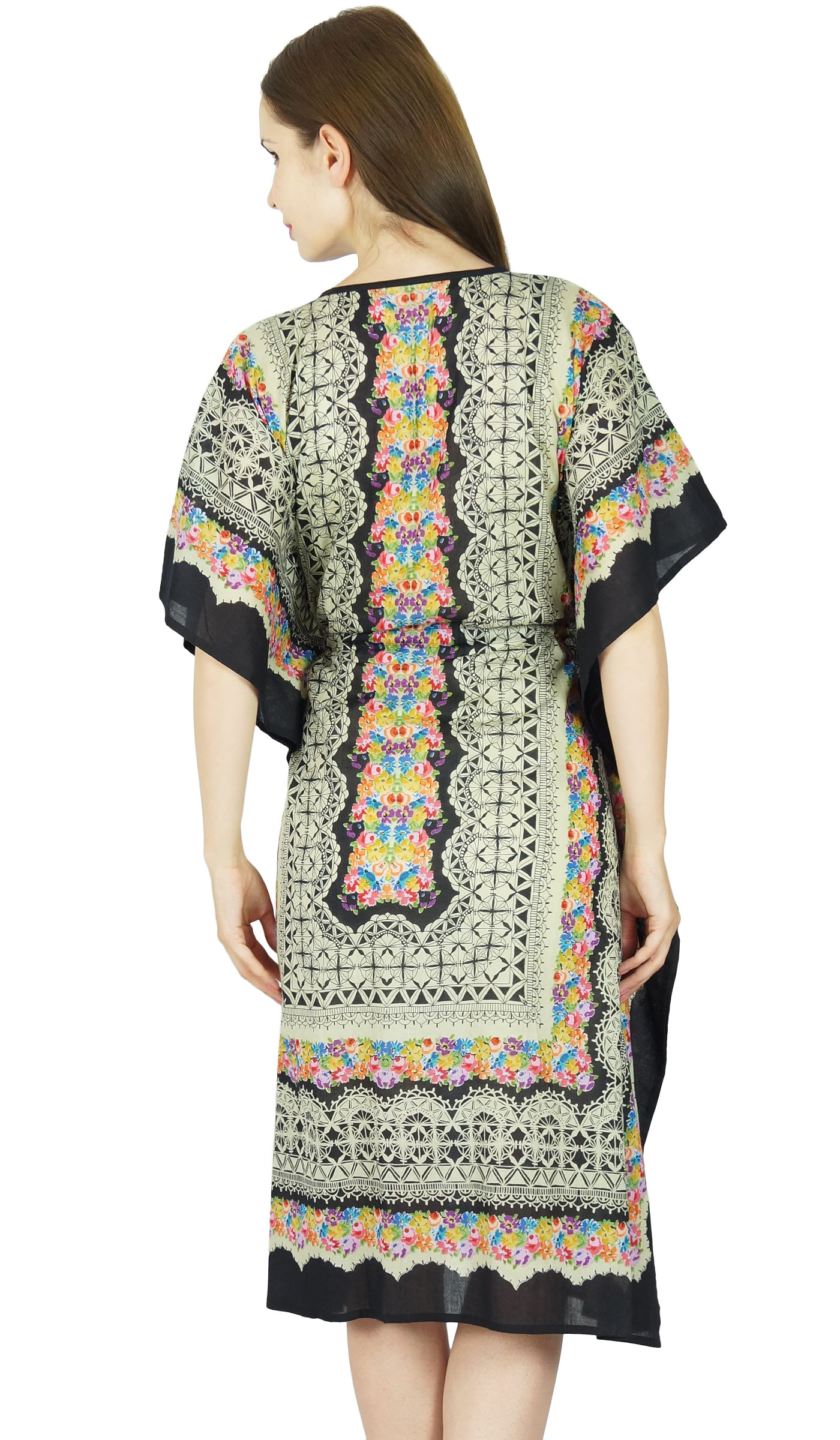 Bimba Printed Kaftan Classy Beach Coverup Kimono Sleeve Cotton Caftan-Z2n