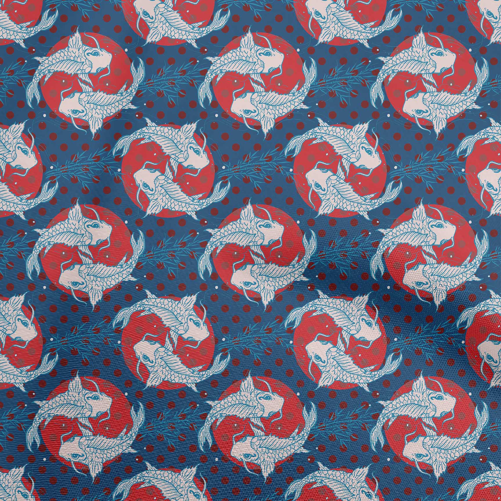 Color:Blue:oneOone Cotton Flex Blue Fabric Asian Japanese Koi Fish Sewing Fabric-CPB