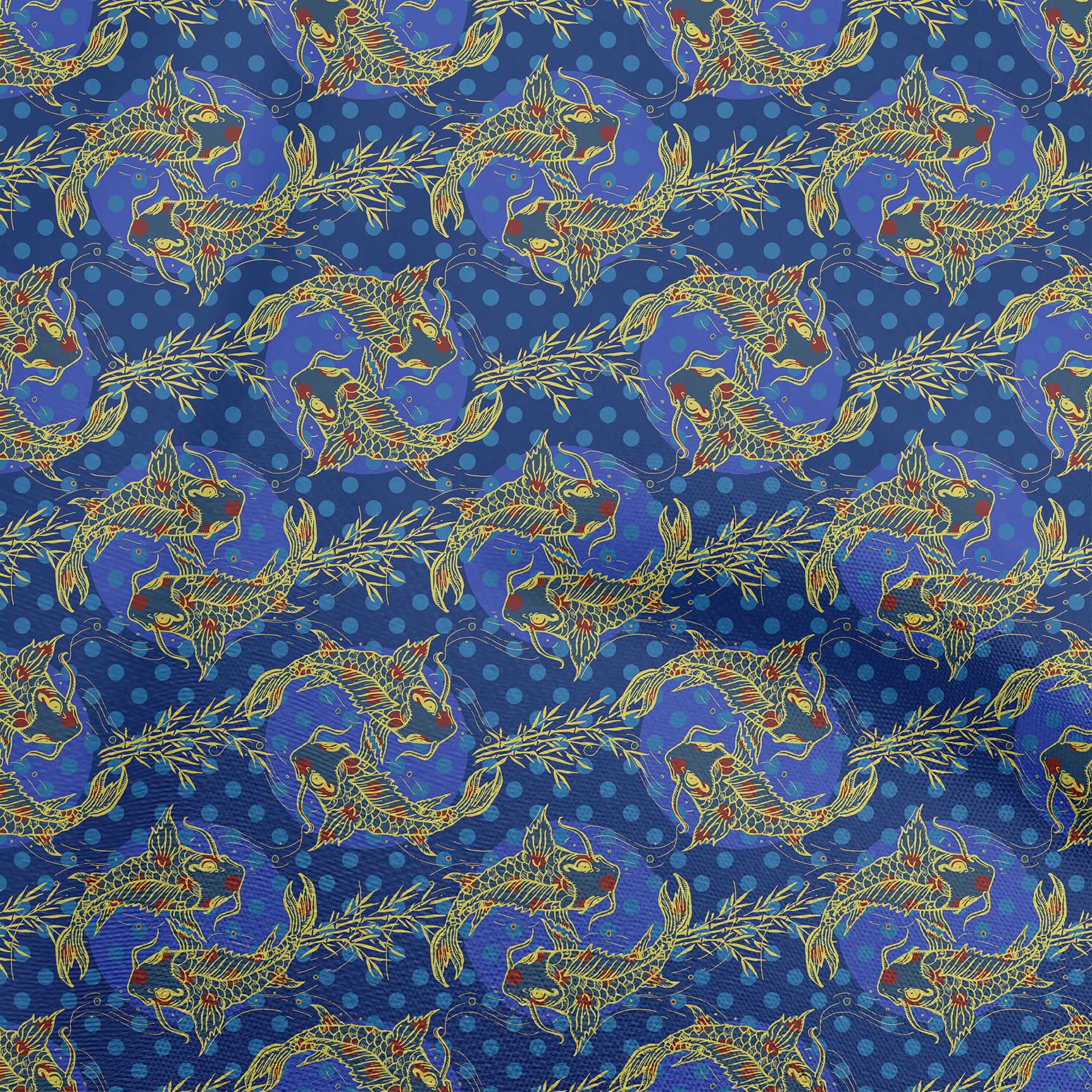 Color:Royal Blue:oneOone Cotton Flex Blue Fabric Asian Japanese Koi Fish Sewing Fabric-CPB