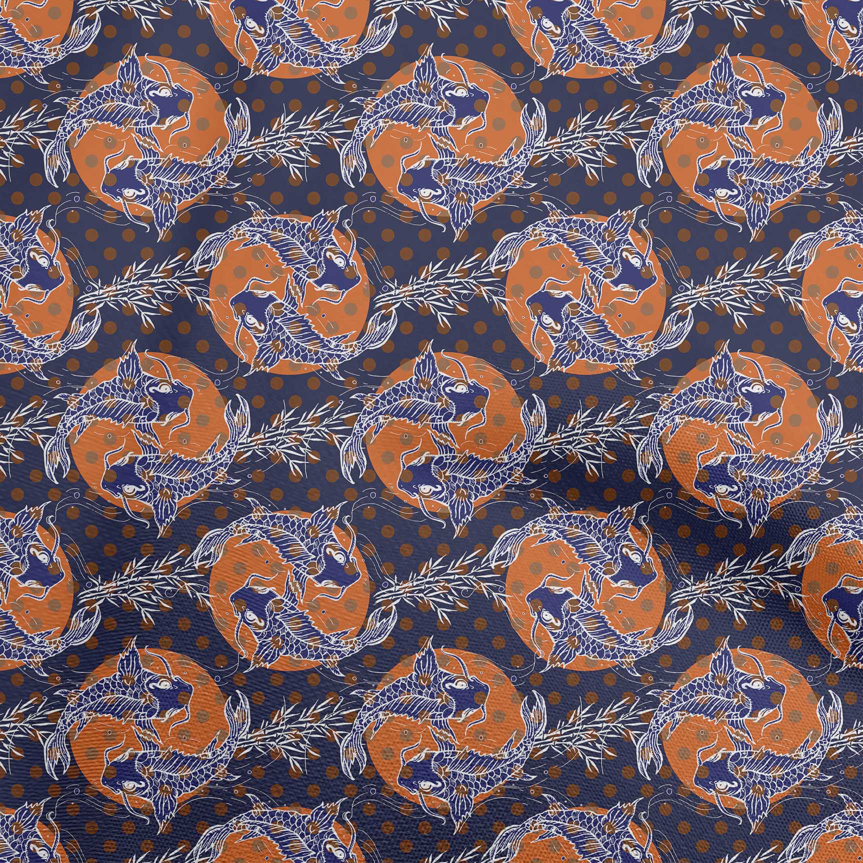 Color:Dark Blue:oneOone Cotton Flex Blue Fabric Asian Japanese Koi Fish Sewing Fabric-CPB