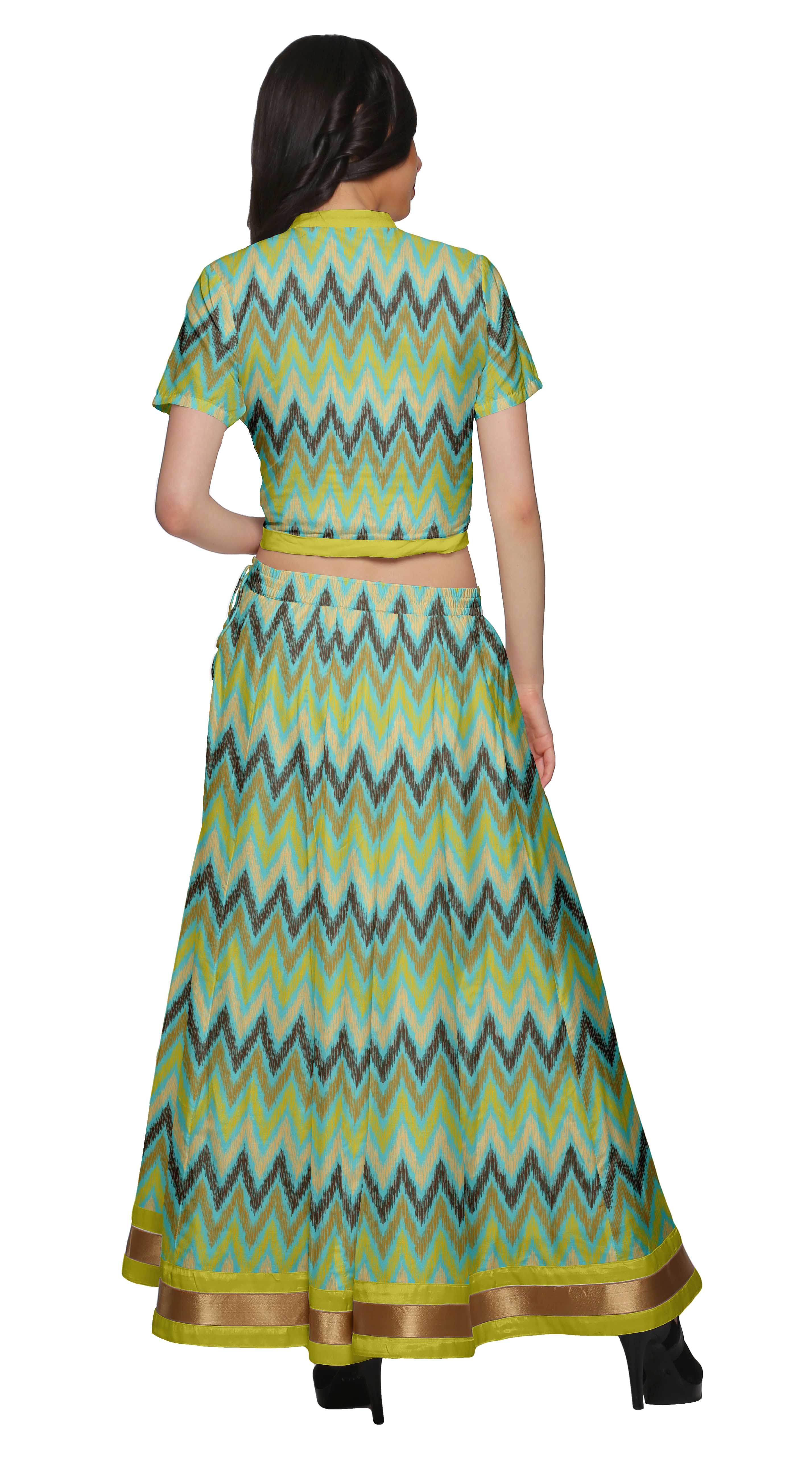 Moomaya Crop Top Maxi Skirt 2 Piece Set Printed Women Ethnic Wear Bp 