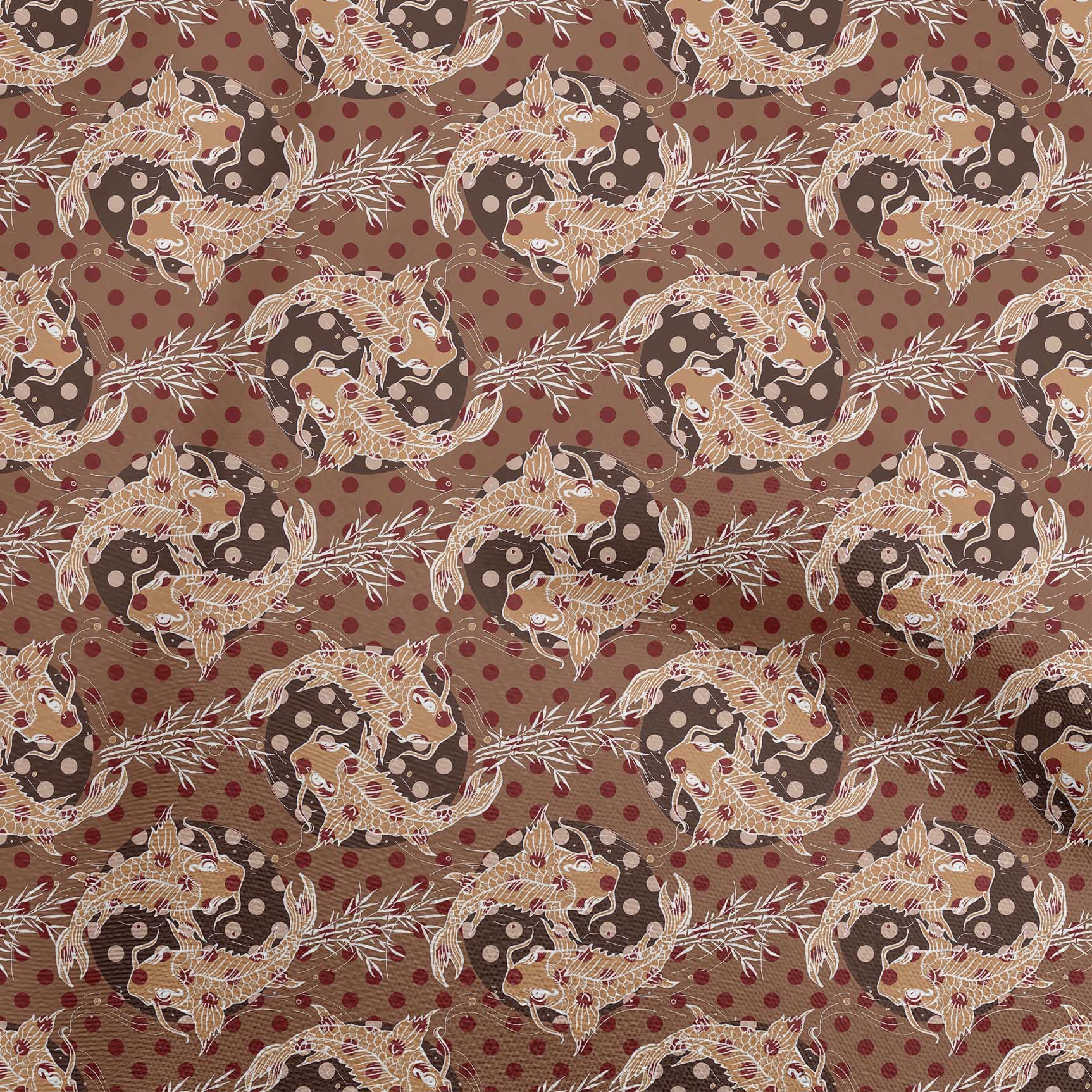 Color:Brown:oneOone Cotton Flex Blue Fabric Asian Japanese Koi Fish Sewing Fabric-CPB
