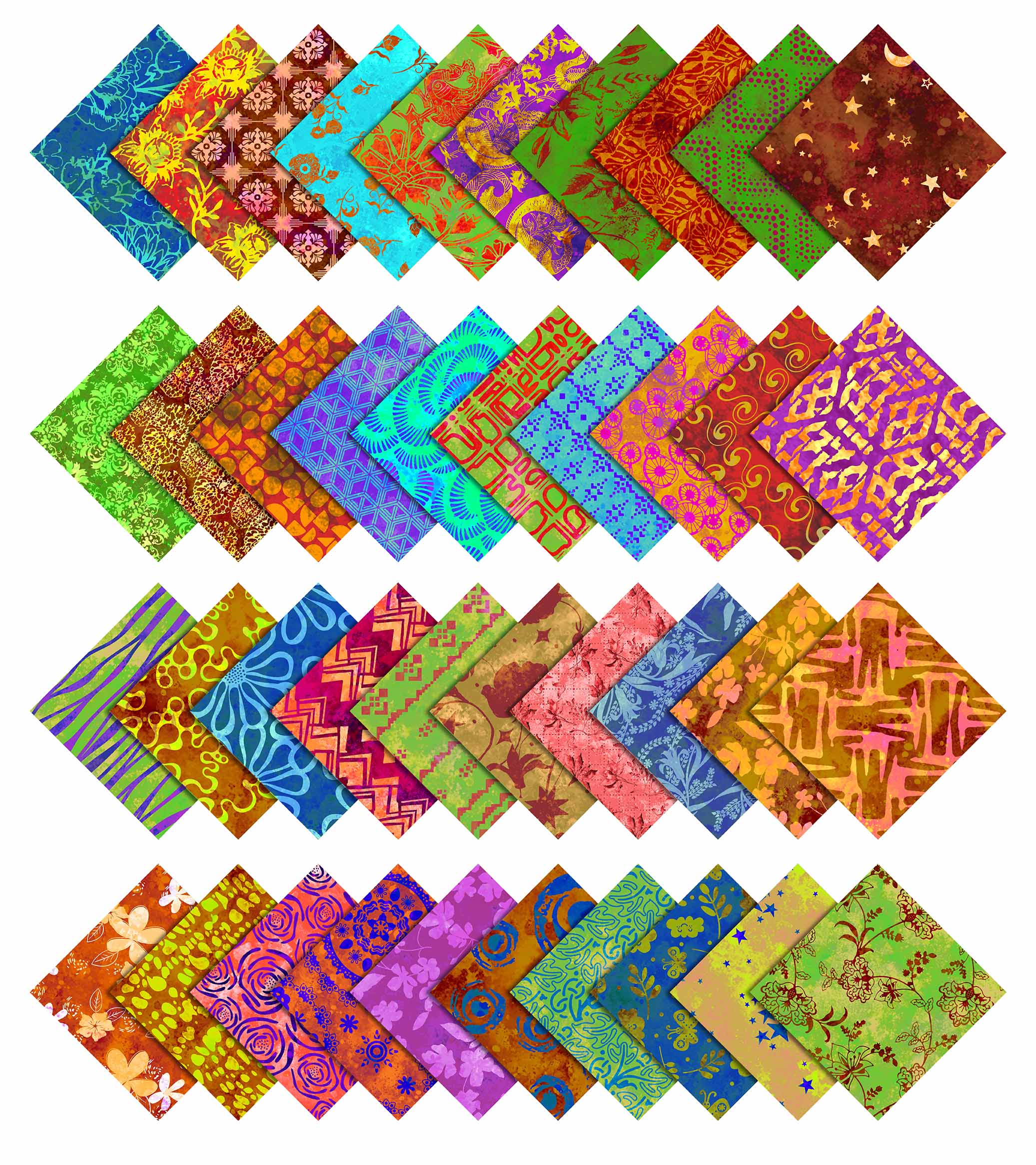 100 4 in Quilting Fabric Squares Beautiful Batiks#2--20 different colors/BUY NOW 