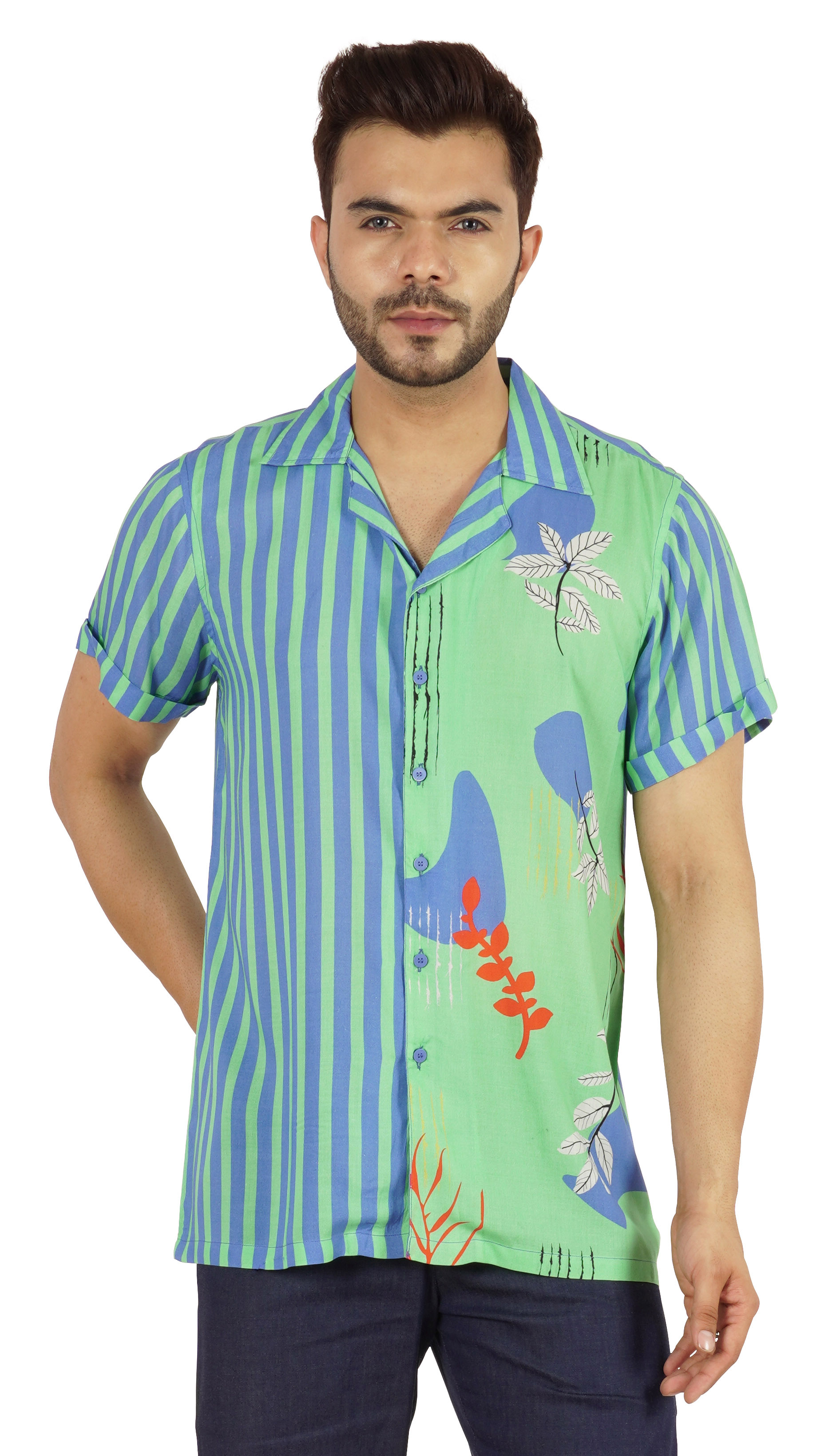 Diverse Größen - dressforfun 900602 Herren Trachtenhemd Langarmhemd mit Knopfleiste Knöpfe in Hirschhorn-Optik weiß S | Nr. 302995
