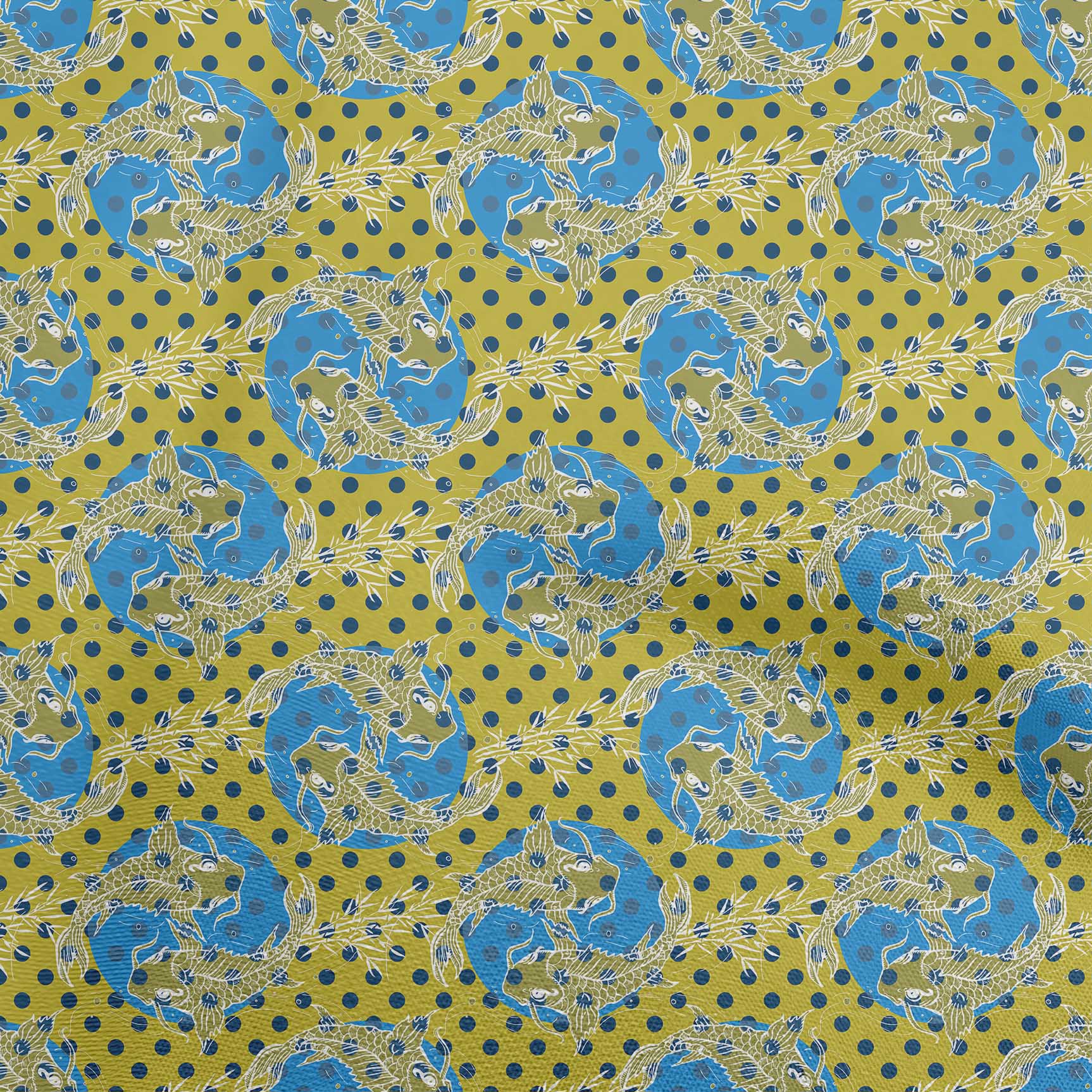 Color:Lime Green:oneOone Cotton Flex Blue Fabric Asian Japanese Koi Fish Sewing Fabric-CPB