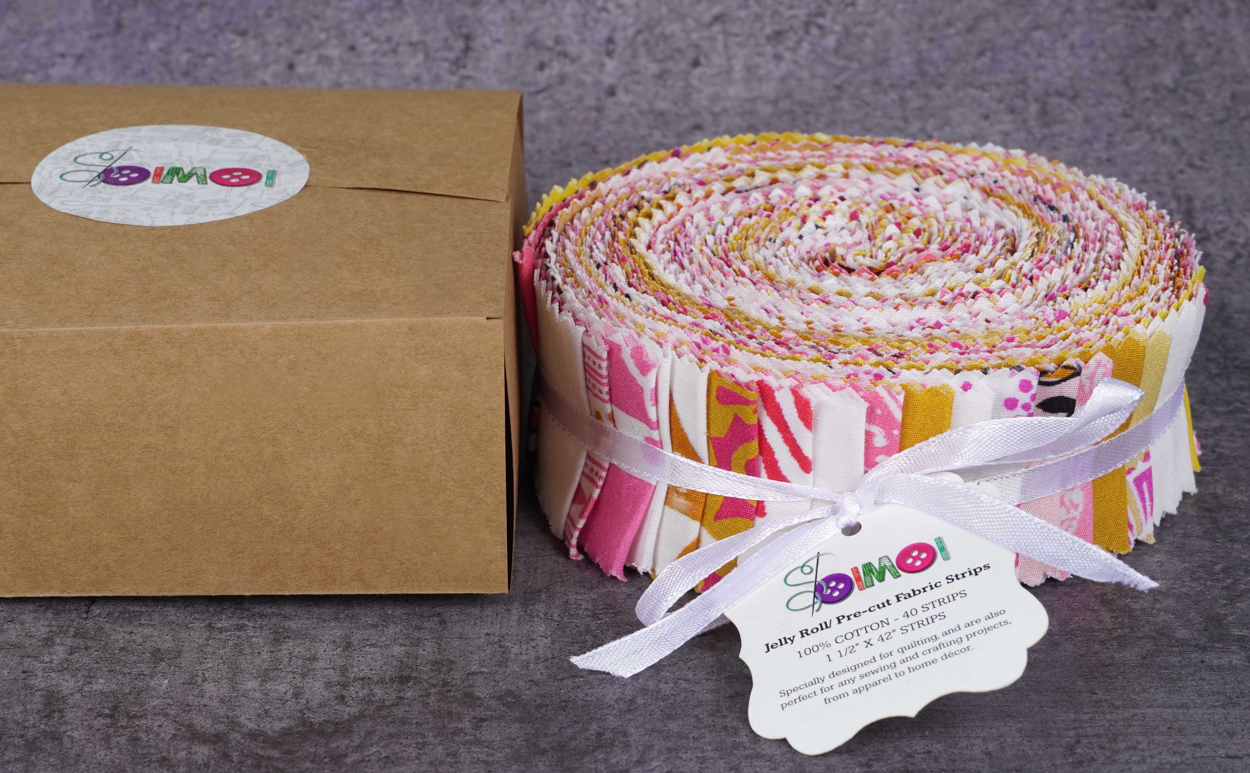 Soimoi 40Pcs Batik Print Precut Fabrics Strips Roll Up 1.5x42inches Cotton  Jelly Rolls for Quilting - Pink