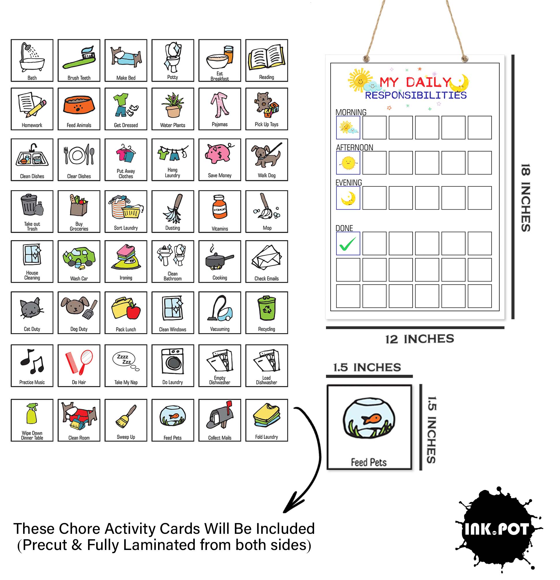 INKDOTPOT KIDS DAILY Responsibility Checklist Hanging Chore Chart Ixw 