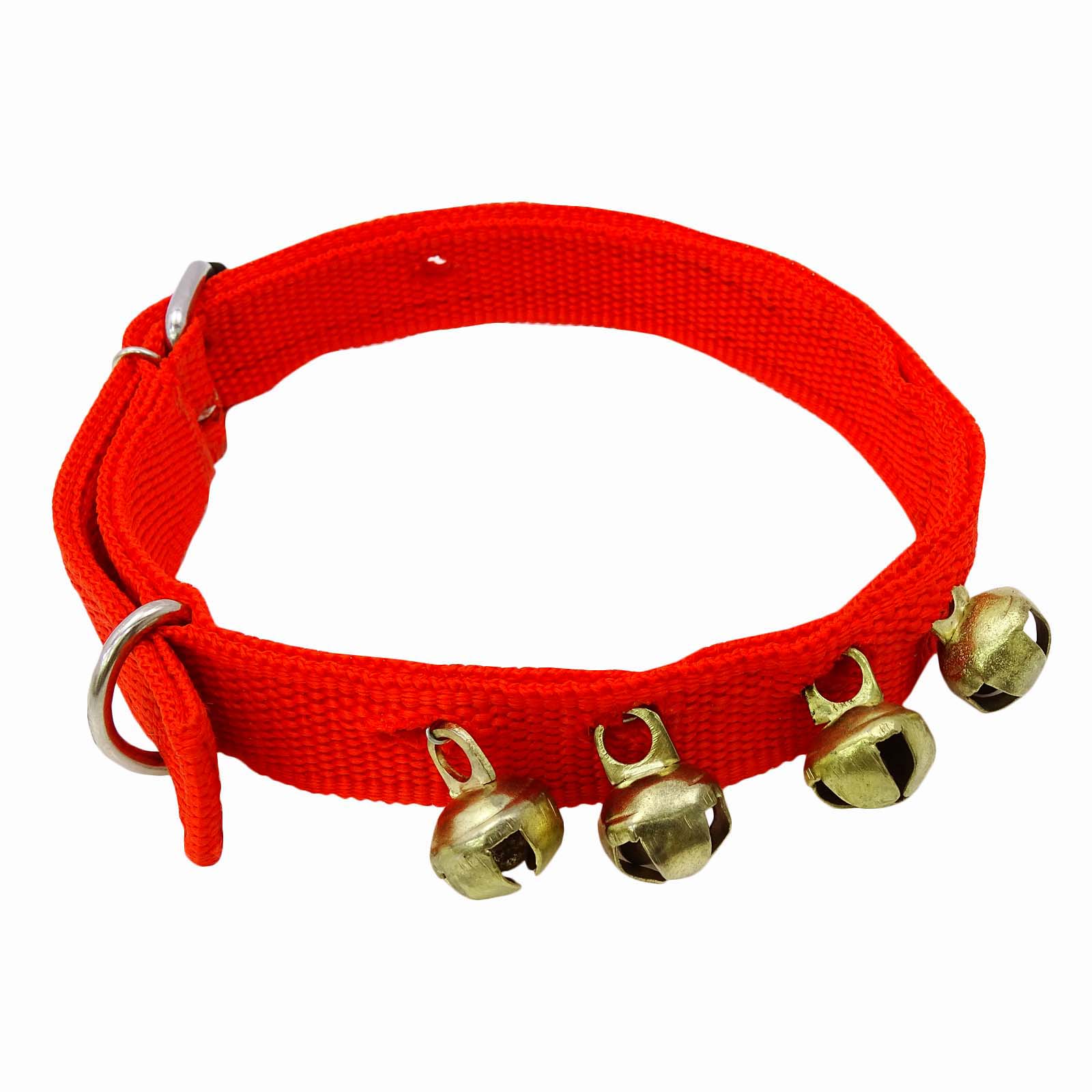 Handcrafted Adjustable Red Strap Belt Elastic Webbing Bell Pet