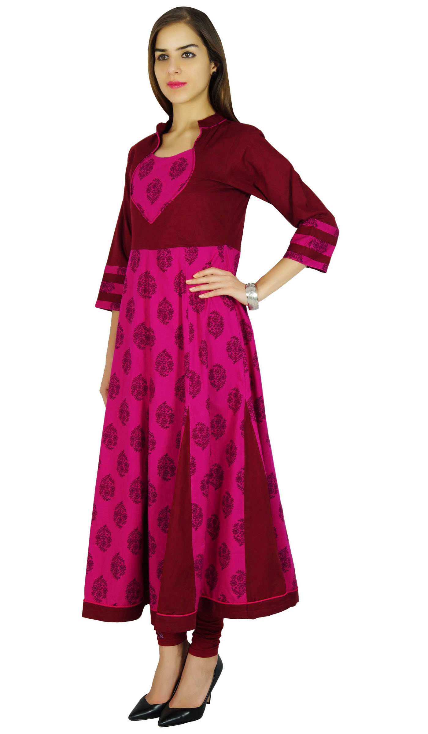 Amoghah Anarkali Magenta Cotton Kurti 