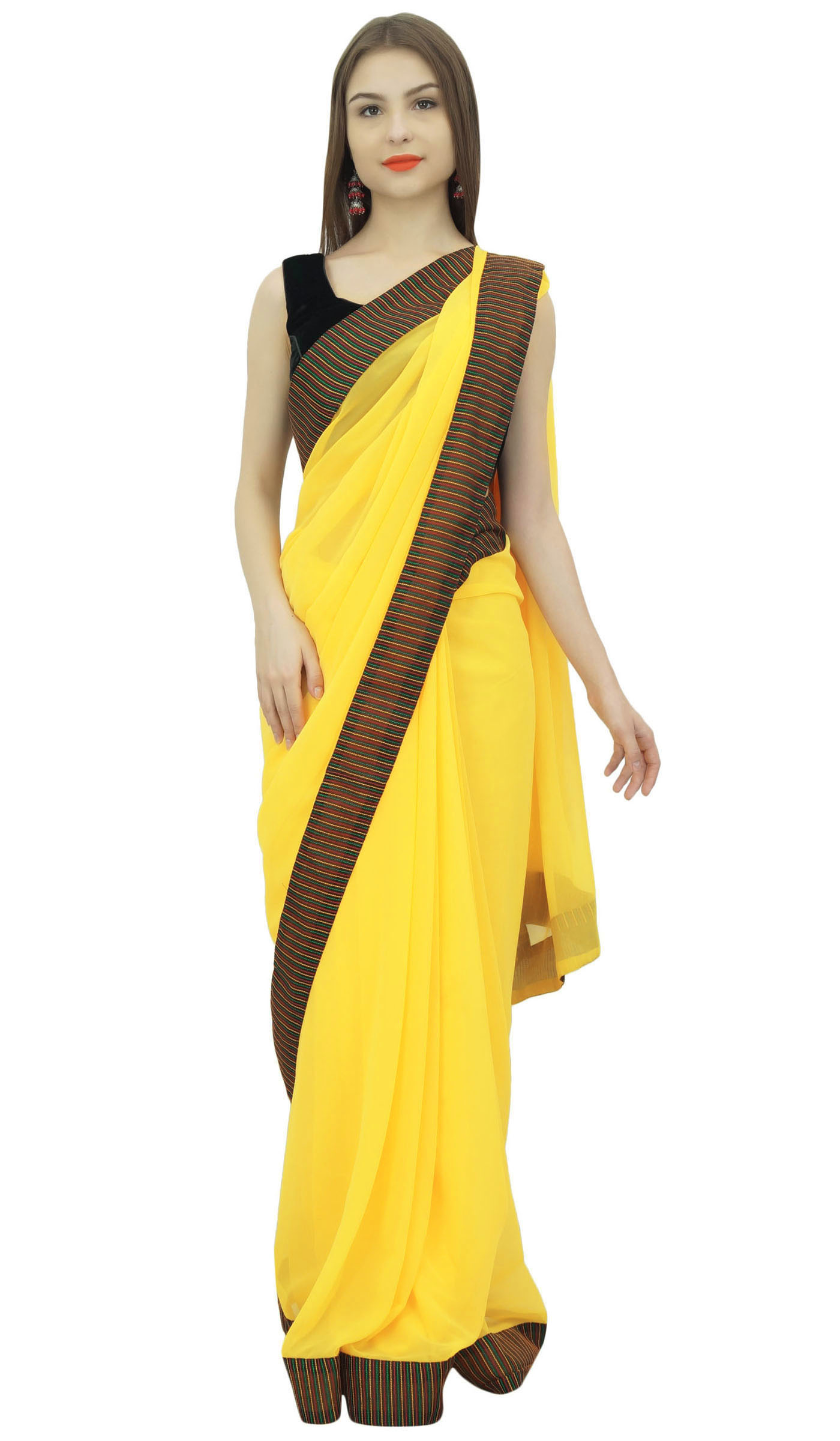 Atasi Indian Women's Traditional Yellow Georgette Casual Saree With-6ao ...
