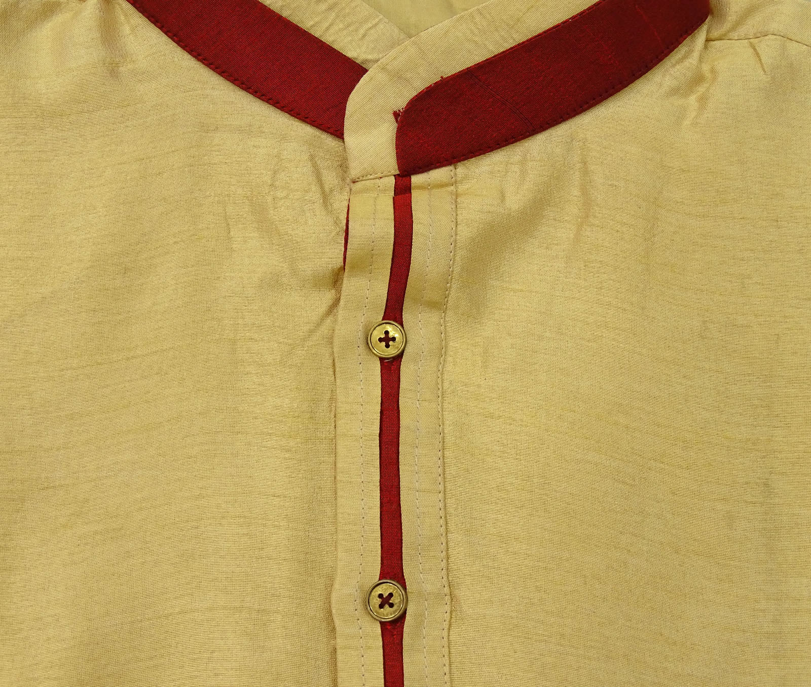 Atasi Men's Long Beige Dupion Band Collar Shirt Ethnic ClothingSmall