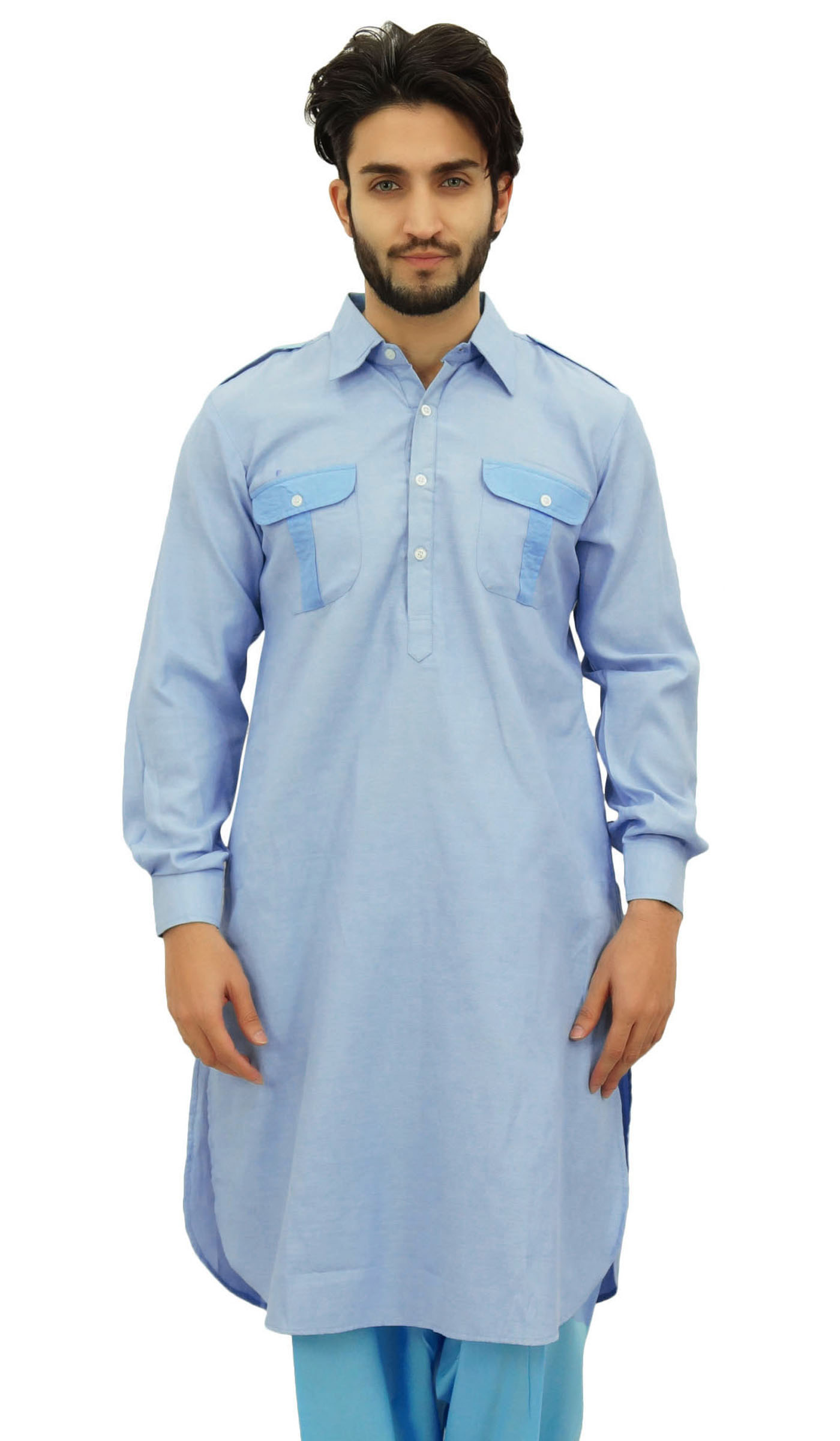 Atasi Classique Blanc Pathani Style Kurta Long Coton Shirt 