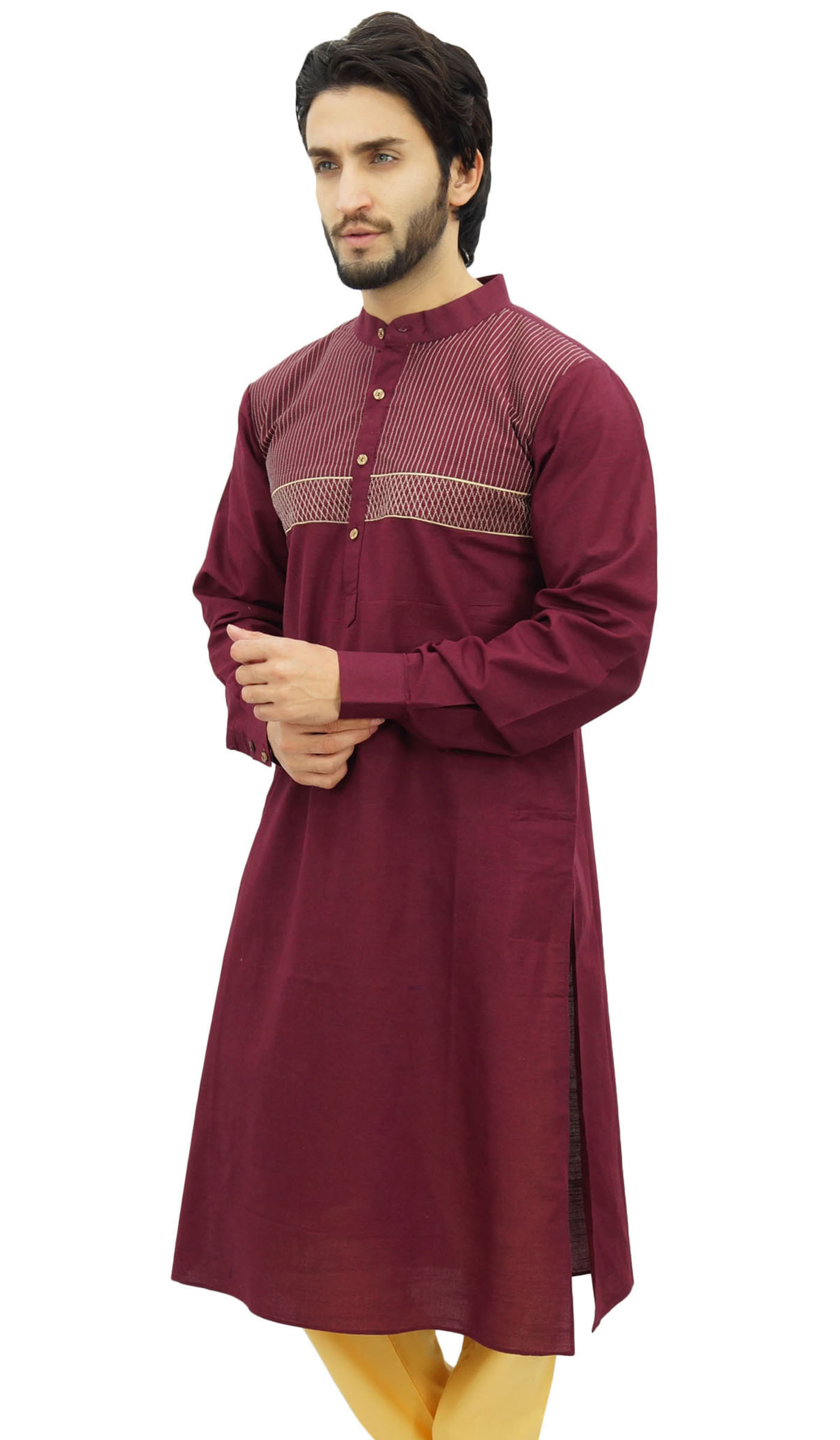 Atasi Men's Maroon Linen Long Kurta 