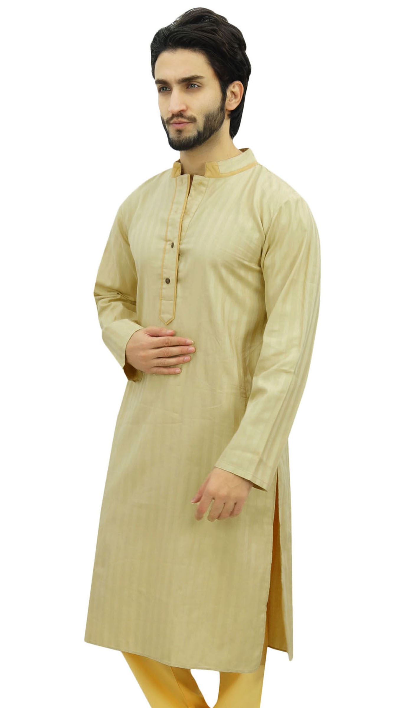 Atasi Mens Long White Cotton Mandarin Collar Shirt Ethnic Clothing