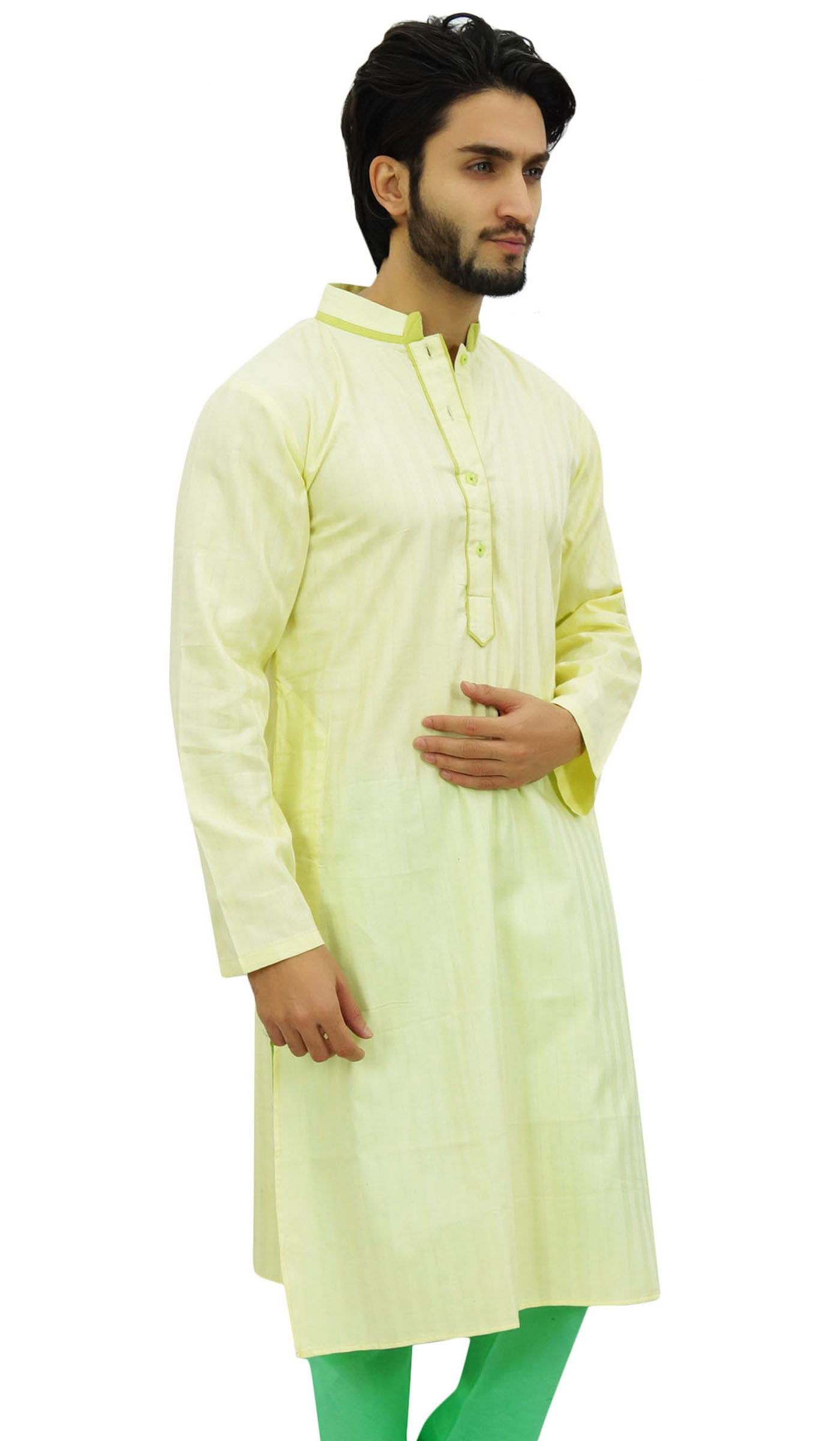 Atasi Mens Long White Cotton Mandarin Collar Shirt Ethnic Clothing