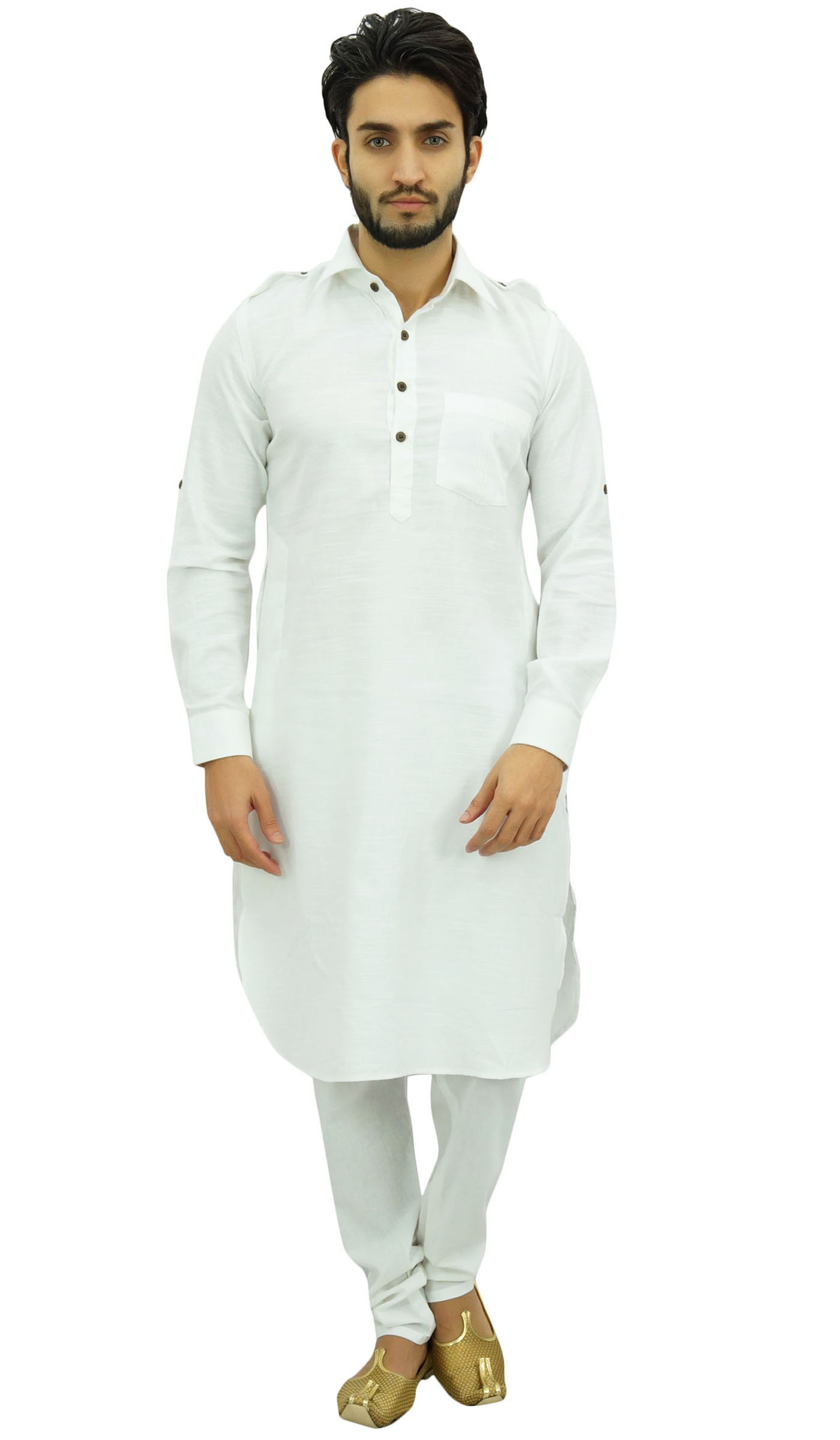 Atasi Men's Classic White Pathani Style Kurta Pajama Set Long Cotton ...