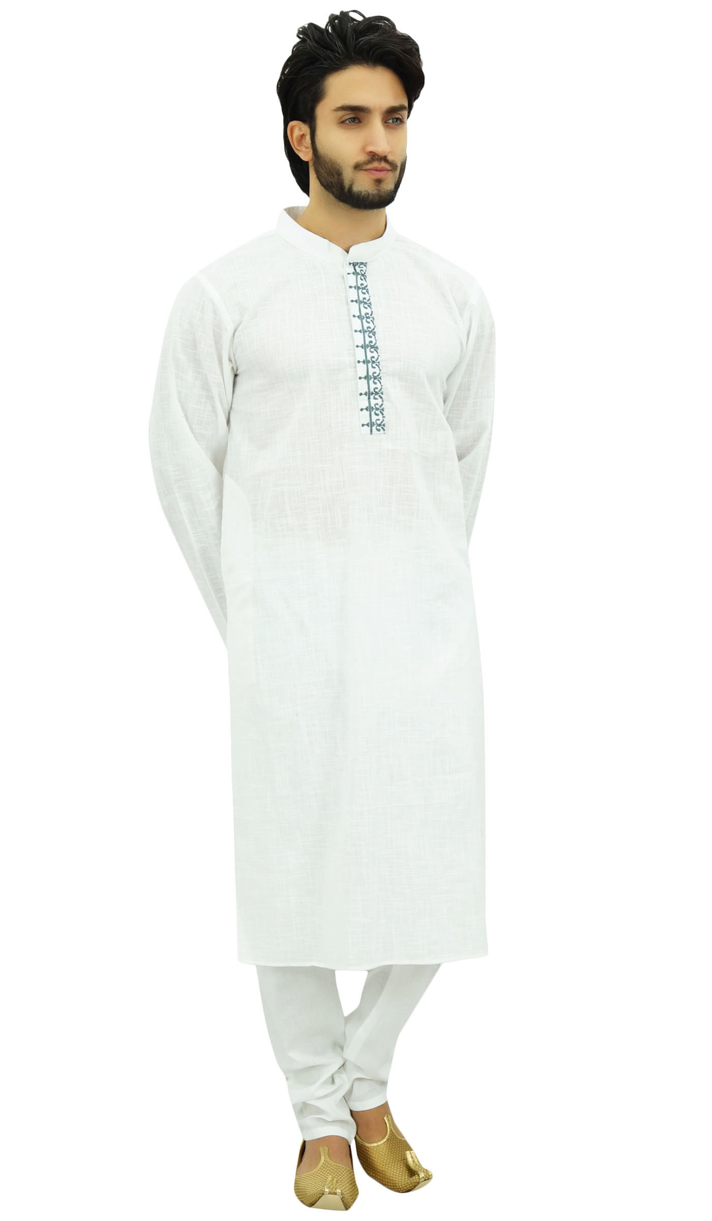 Atasi Men's Ethnic White Kurta Pajama Set Casual Punjabi Long Shirt ...