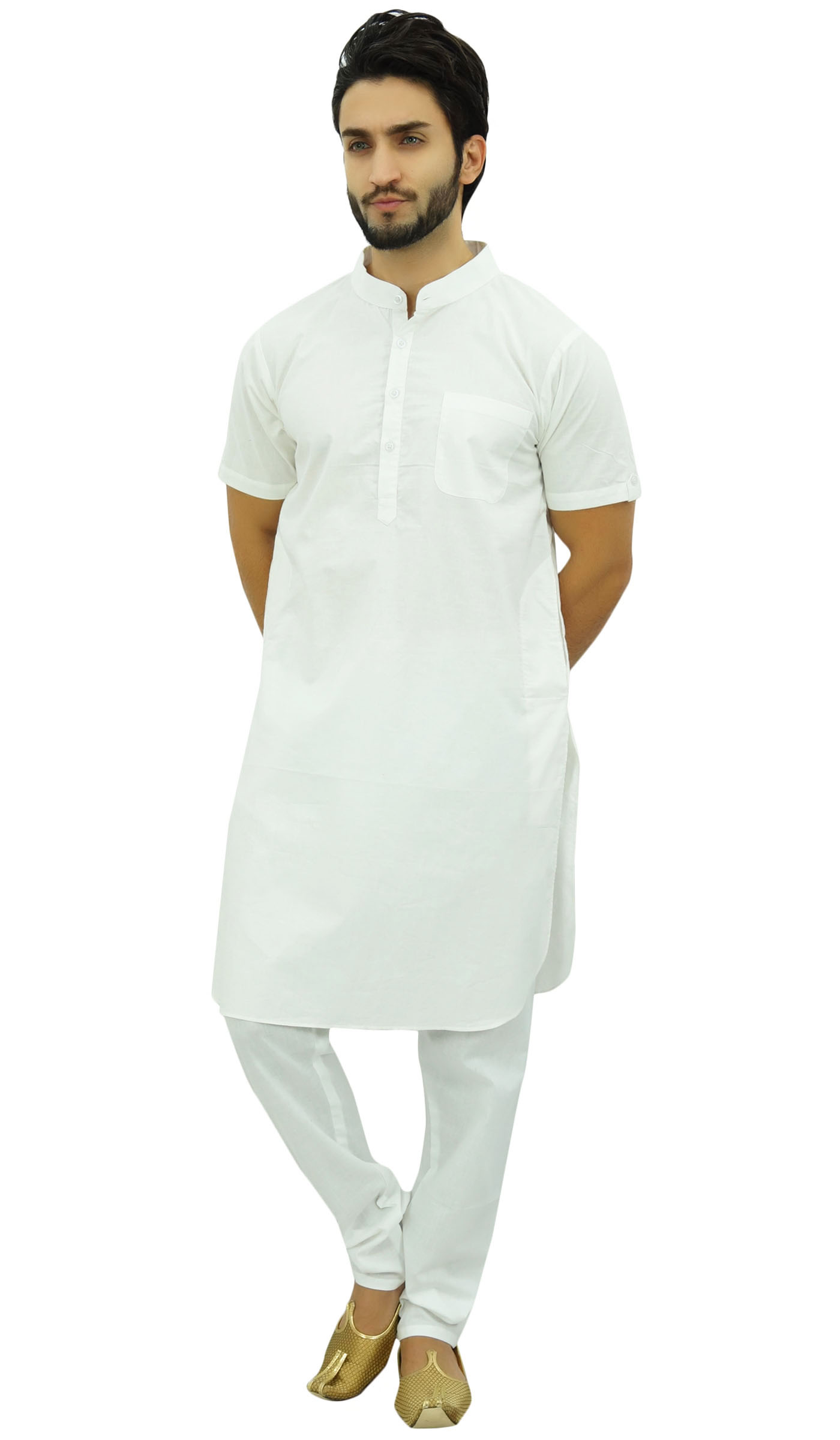 Atasi Herren Kurta-Pyjama-Set Ethnische Punjabi beiläufige Lange Dupion Hemd 