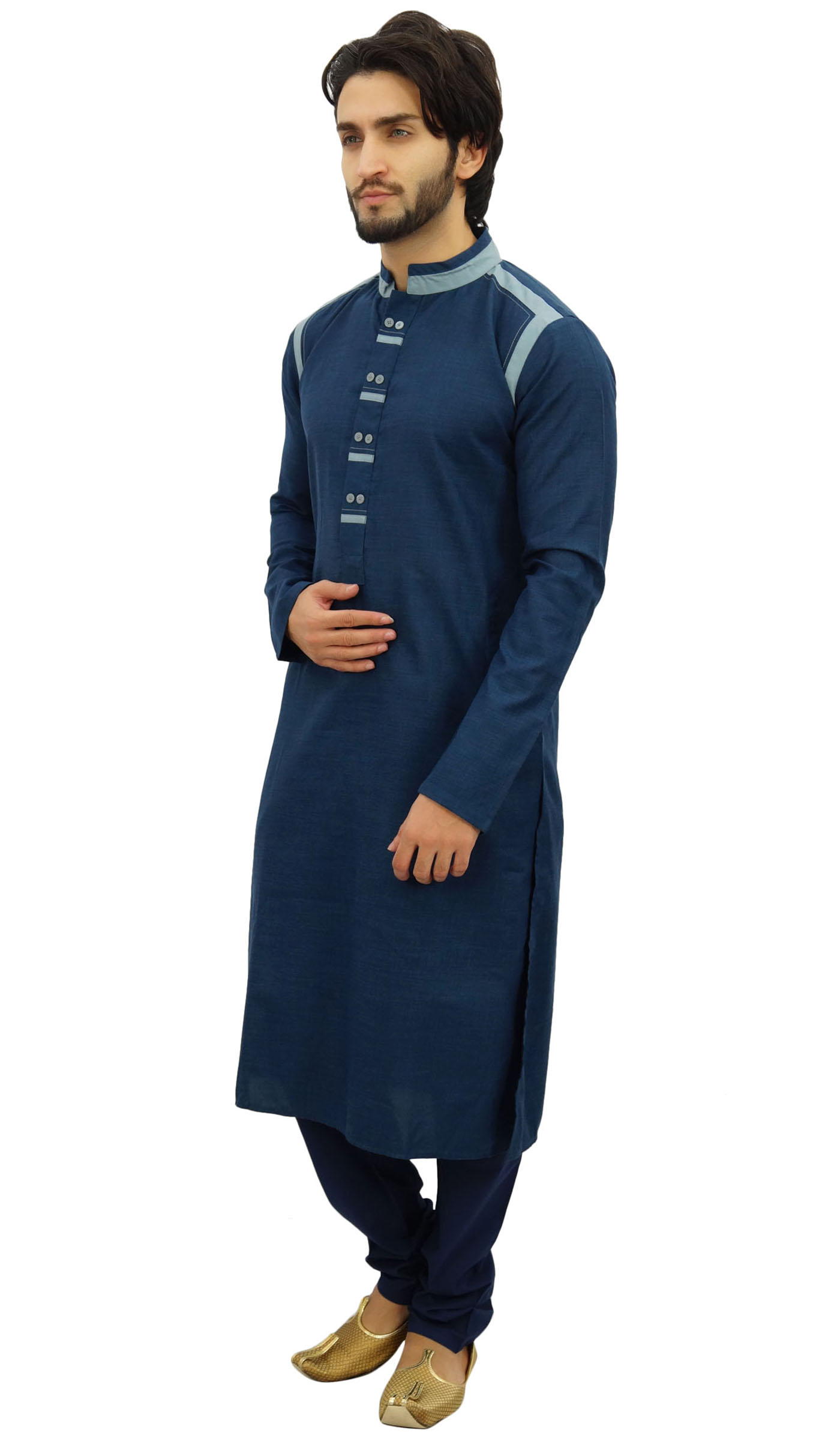 Atasi Herren Designer Kurta Pyjama Set Lange Cotton Punjabi Hemd 