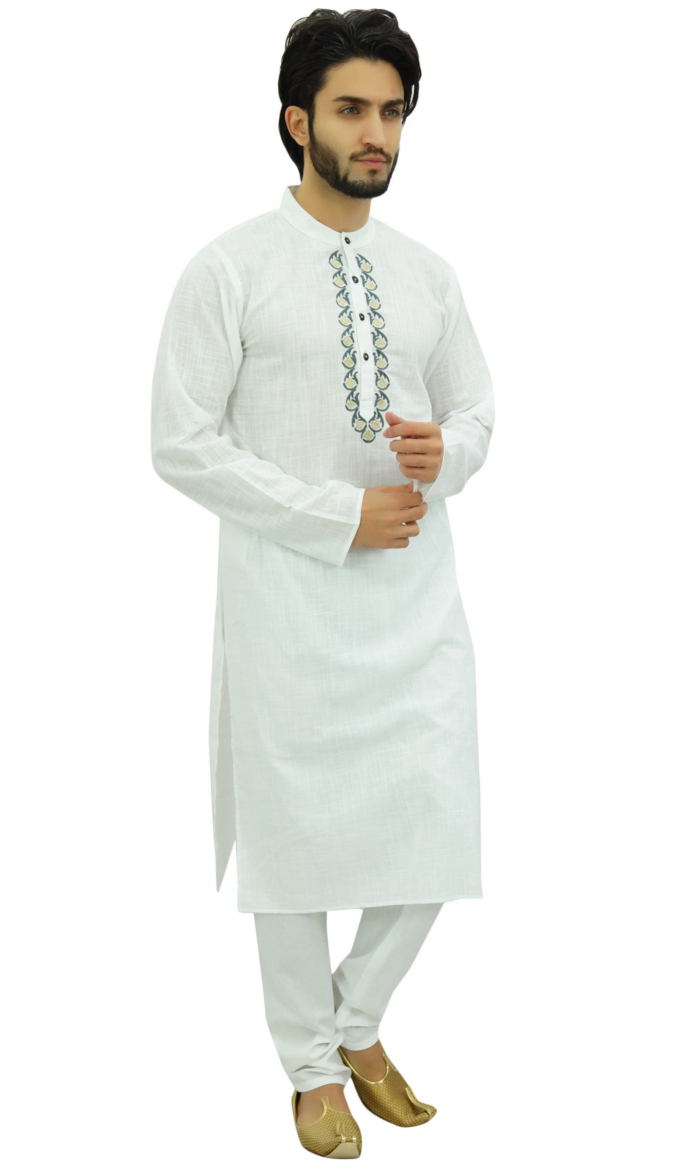 Atasi Mens White Kurta Pajama Set Indian Ethnic Punjabi Long Shirt 