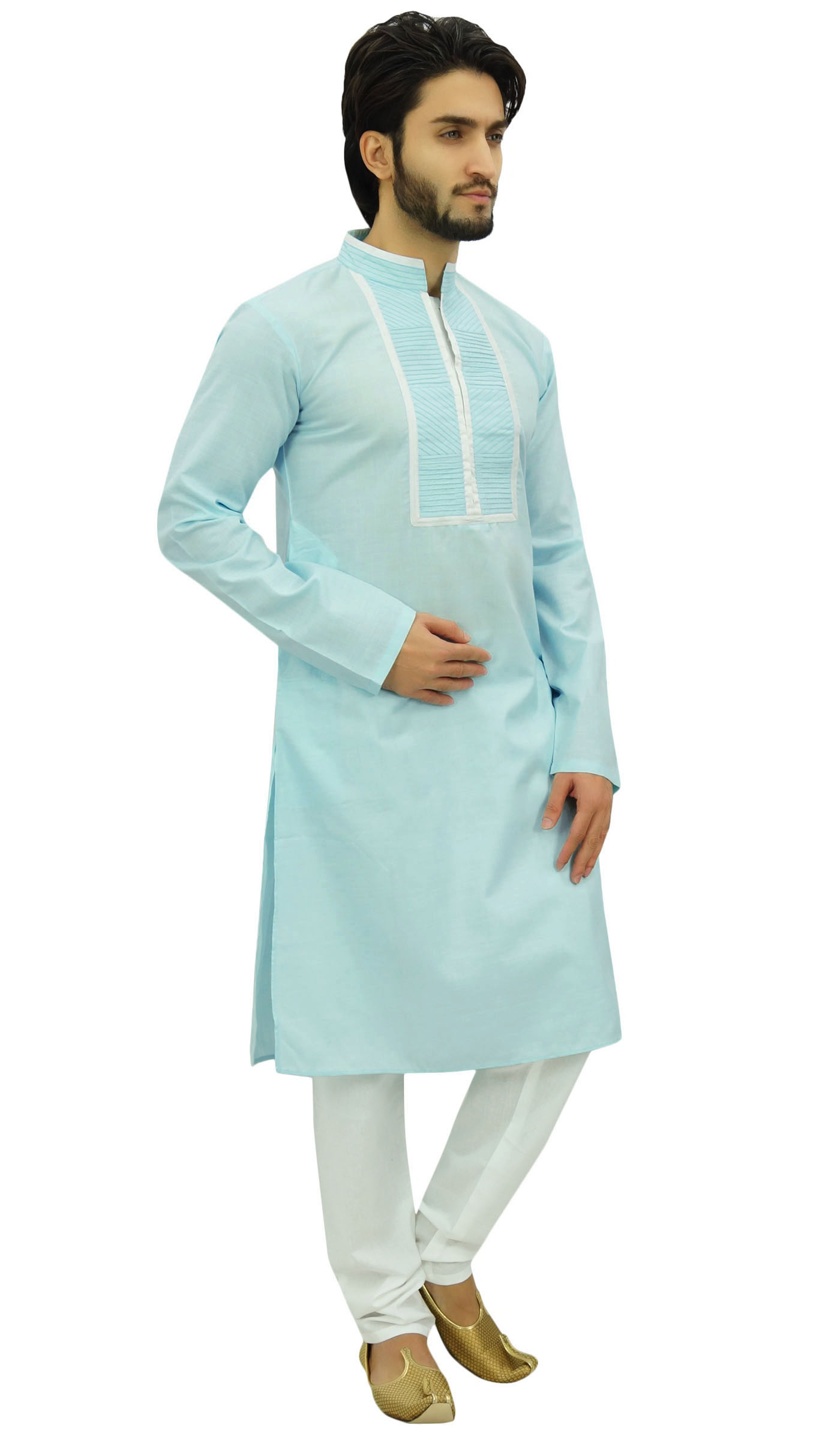 Atasi Mens Ethnic Kurta Pajama Set Casual Collar Punjabi Long Shirt