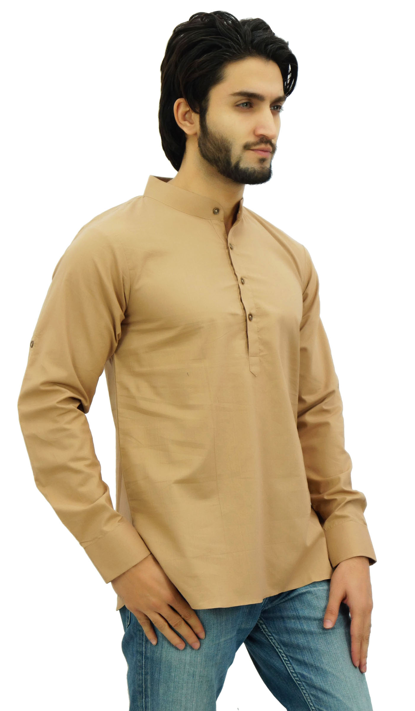 Atasi Men's Ethnic Short Kurta Black Mandarin Collar Cotton TunicAkX eBay