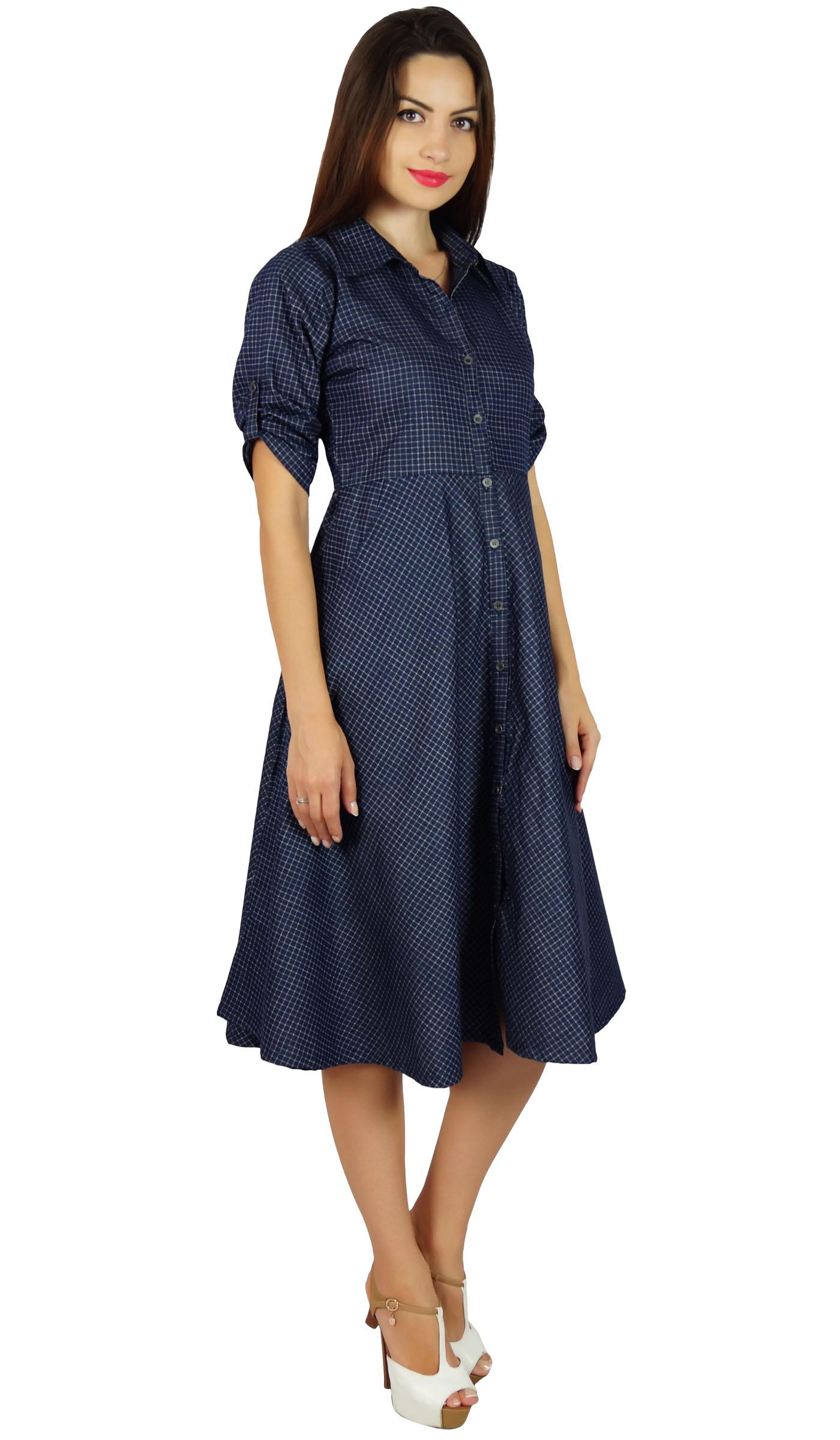 Bimba Womens Buttondown Chambray Shirt Dress With Pockets Casual-FUv | eBay