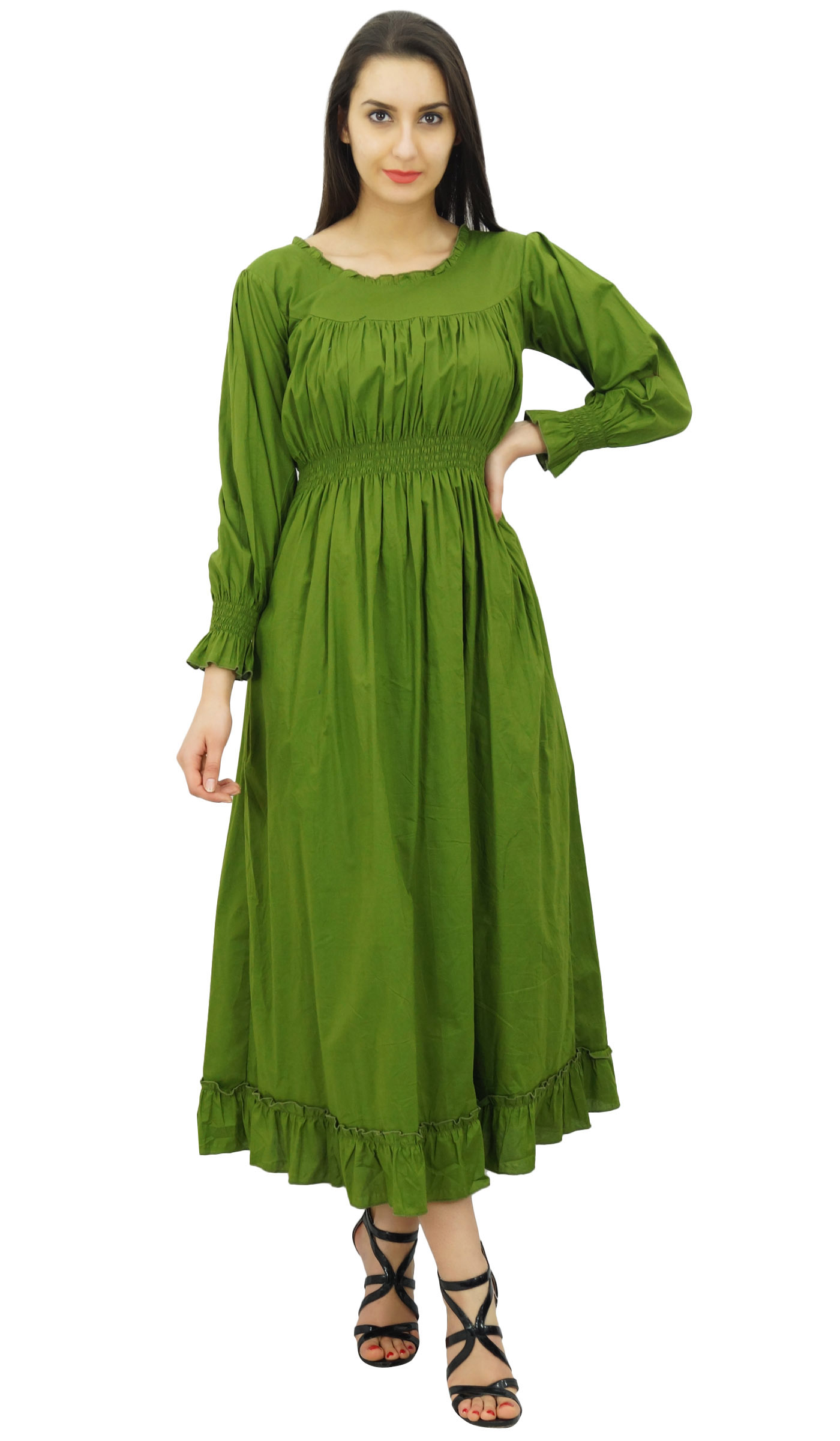 thumbnail 2  - Bimba Women&#039;s Cotton Smocked Waist Long Casual Maxi Dress-nWe