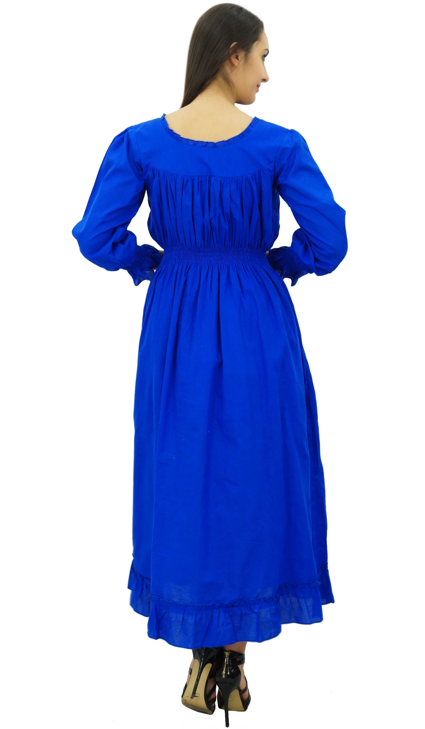 thumbnail 37  - Bimba Women&#039;s Cotton Smocked Waist Long Casual Maxi Dress-nWe