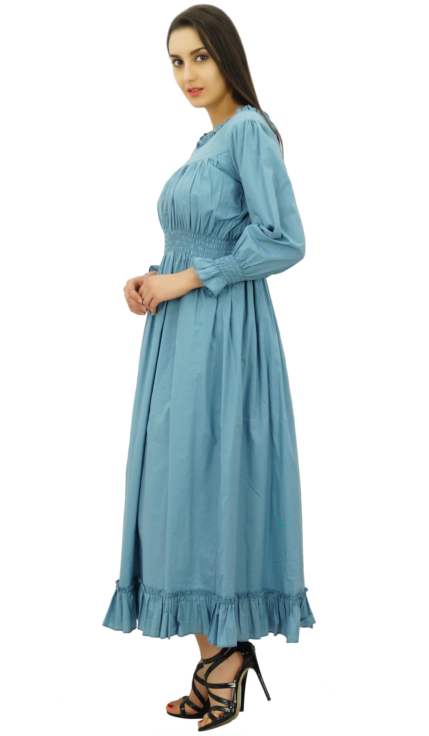 thumbnail 11  - Bimba Women&#039;s Cotton Smocked Waist Long Casual Maxi Dress-nWe