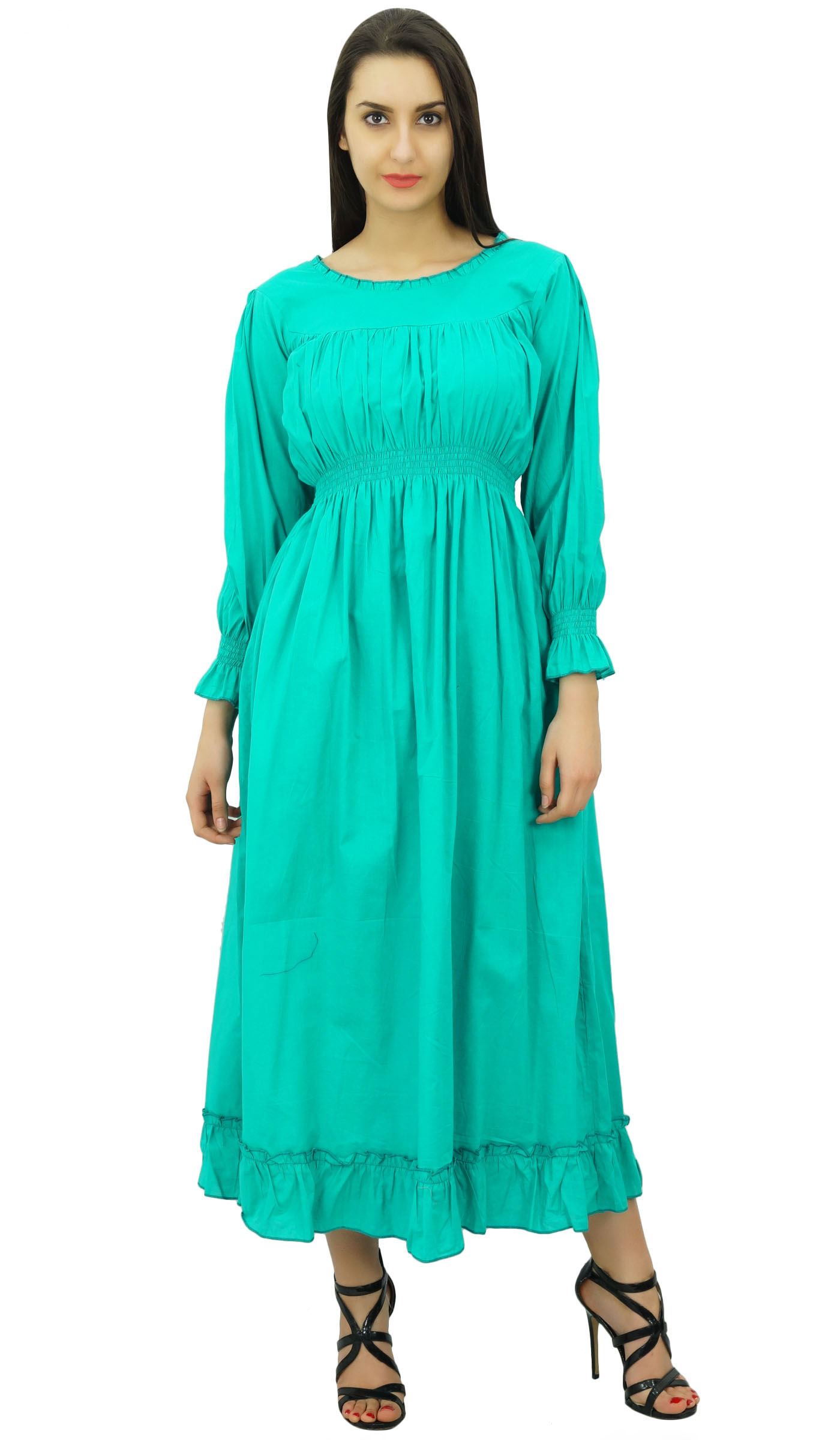 thumbnail 46  - Bimba Women&#039;s Cotton Smocked Waist Long Casual Maxi Dress-nWe