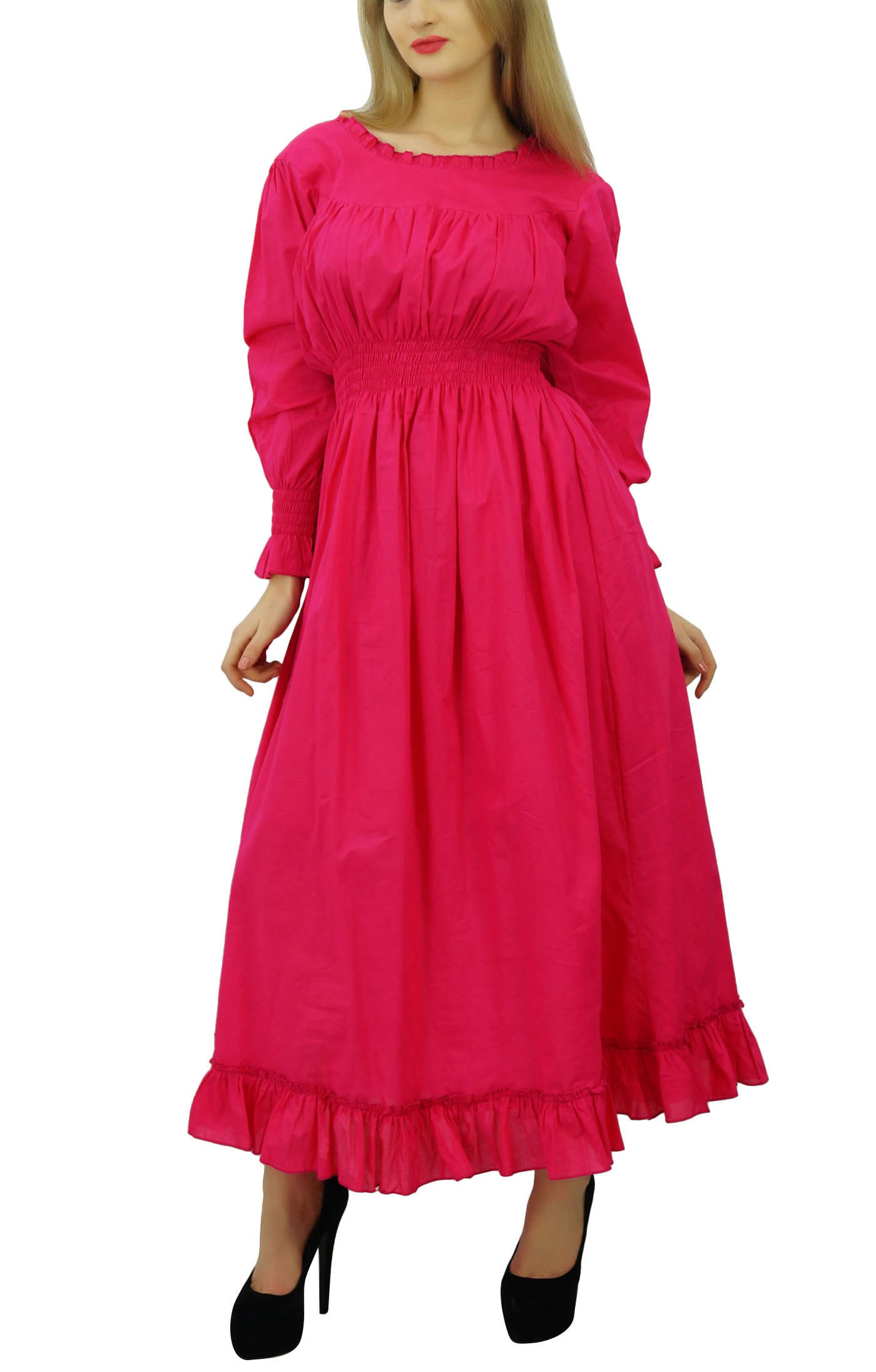 thumbnail 19  - Bimba Women&#039;s Cotton Smocked Waist Long Casual Maxi Dress-nWe