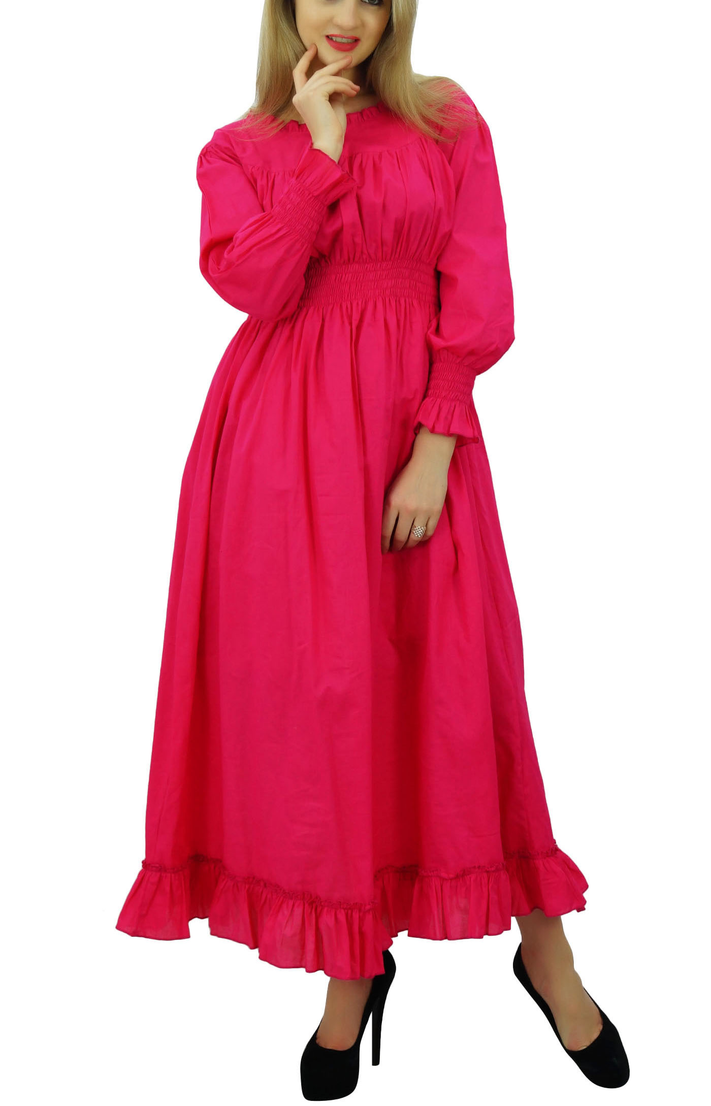 thumbnail 17  - Bimba Women&#039;s Cotton Smocked Waist Long Casual Maxi Dress-nWe