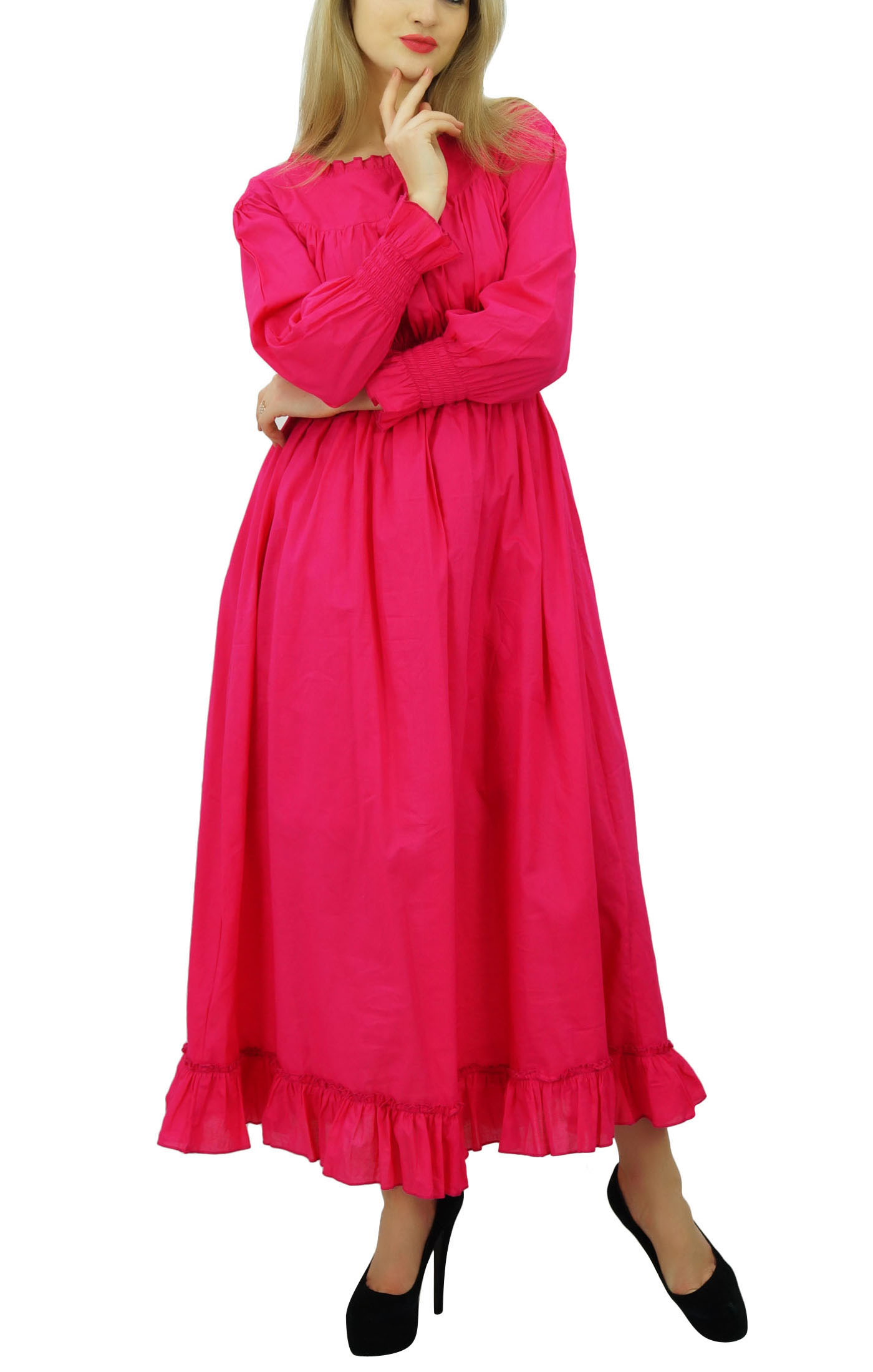 thumbnail 18  - Bimba Women&#039;s Cotton Smocked Waist Long Casual Maxi Dress-nWe