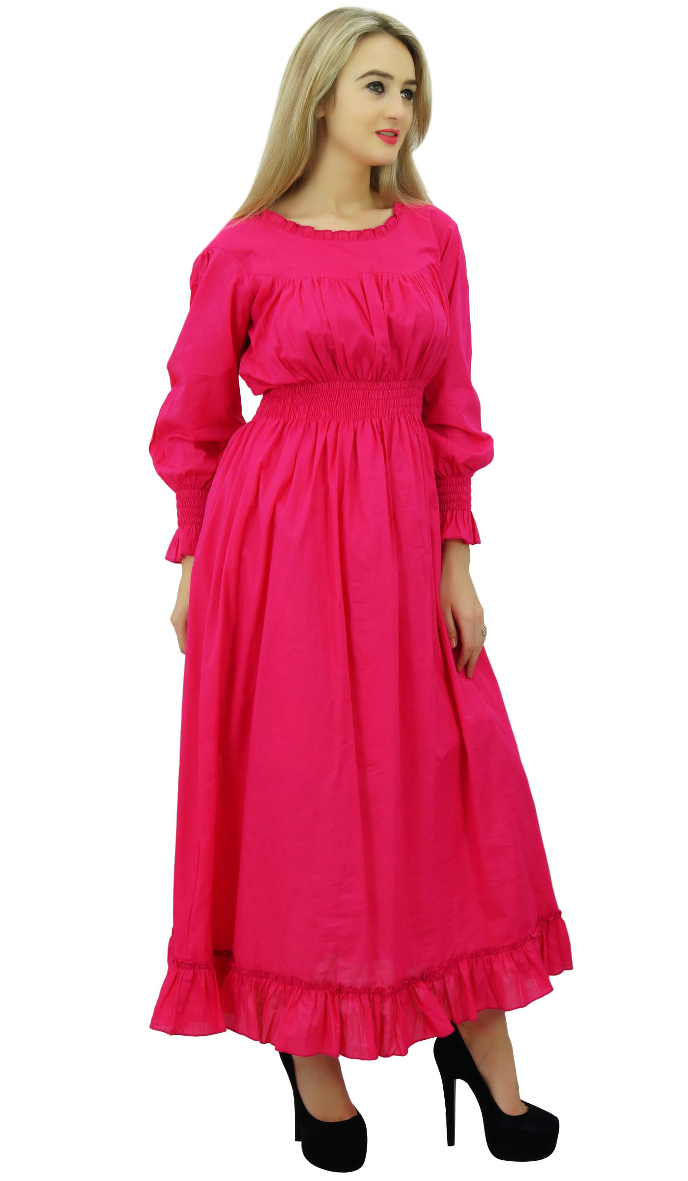 thumbnail 20  - Bimba Women&#039;s Cotton Smocked Waist Long Casual Maxi Dress-nWe