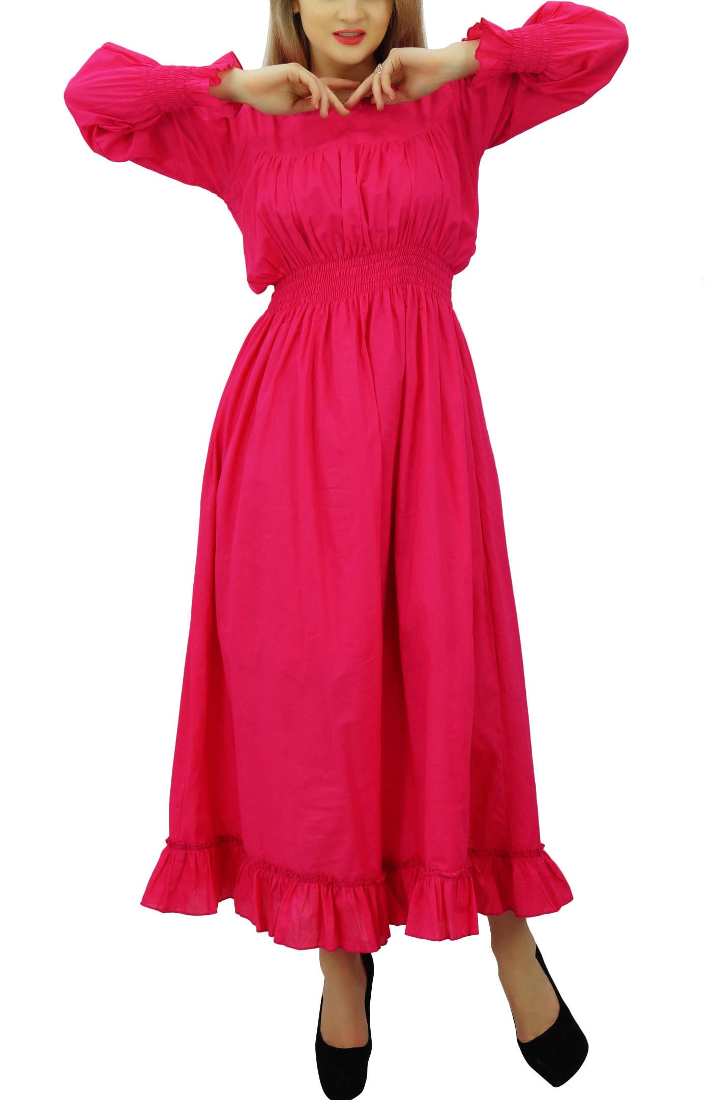 thumbnail 24  - Bimba Women&#039;s Cotton Smocked Waist Long Casual Maxi Dress-nWe
