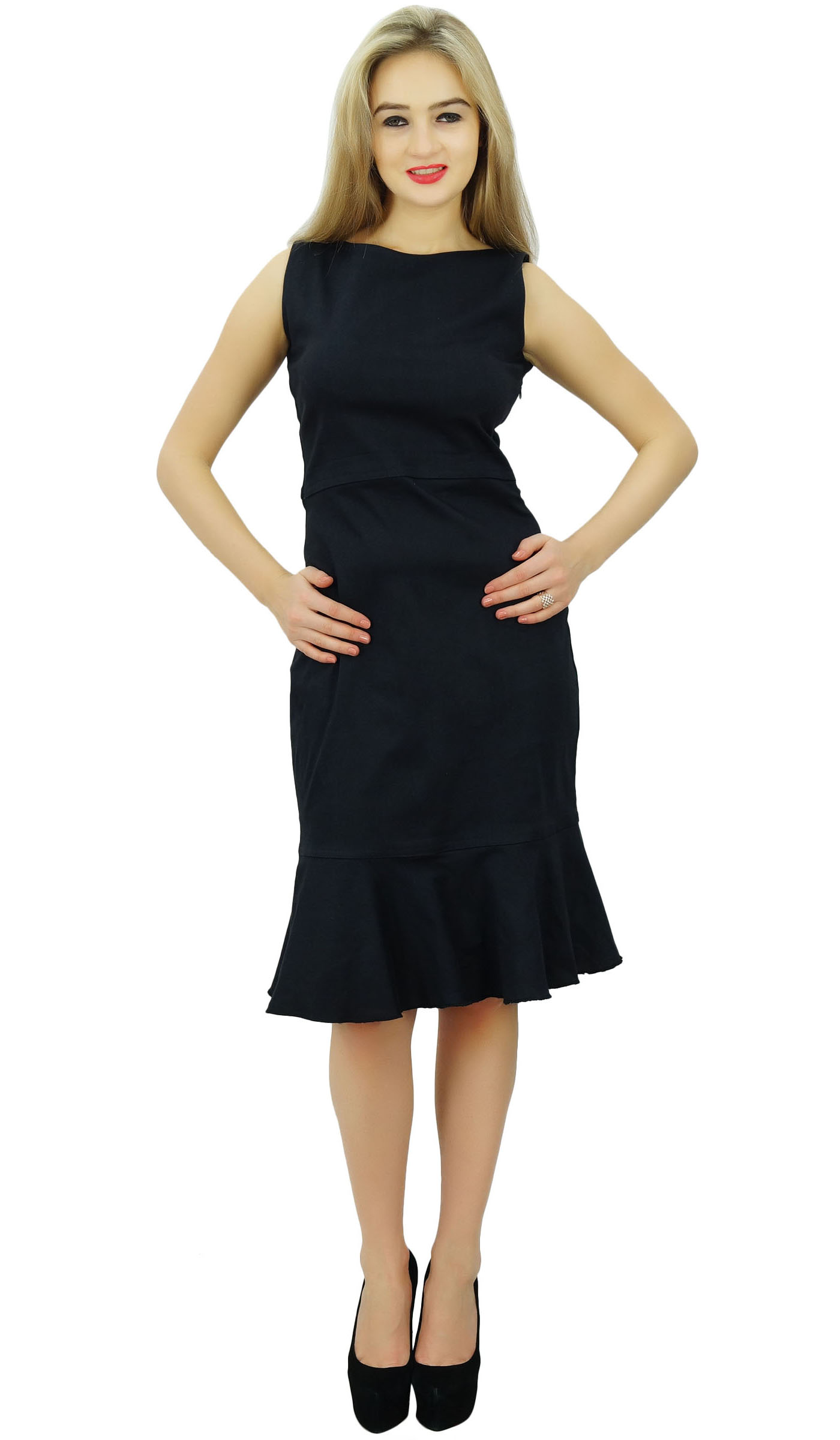 Bimba Women's Solid Black Sleeveless Shift Dress Knee Length Formal-vOq ...