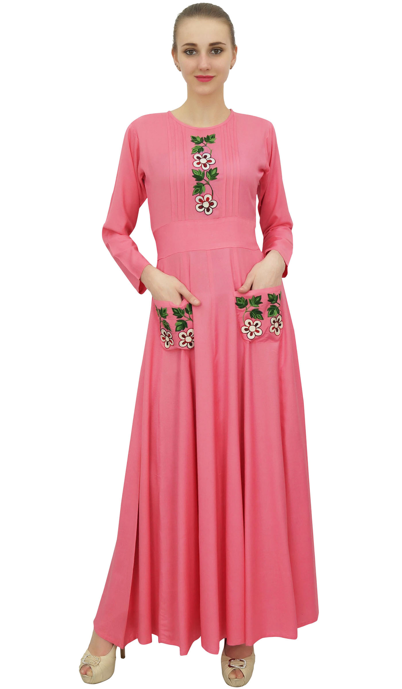 Bimba Aari Peach Floral femmes travail longue Maxi Dress Casual-sAh | eBay