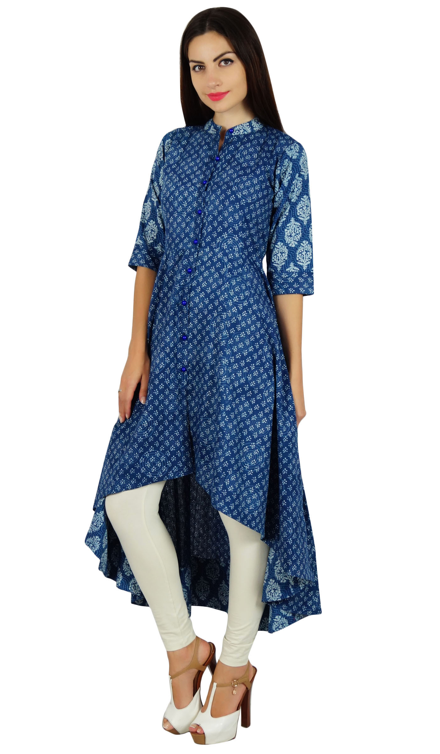 Bimba Womens Kurta Designer Kurti Mandarin Collar Block Print Chic Tjf Ebay 9989