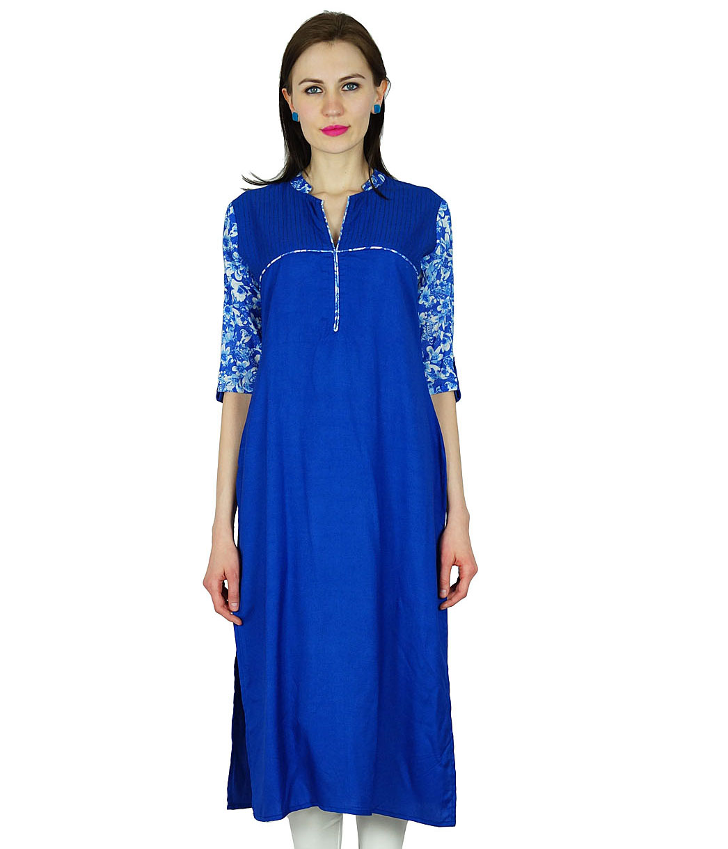 Bimba femmes Chic Longue Kurta Kurti ethnique indienne Tunique manches-lne  | eBay