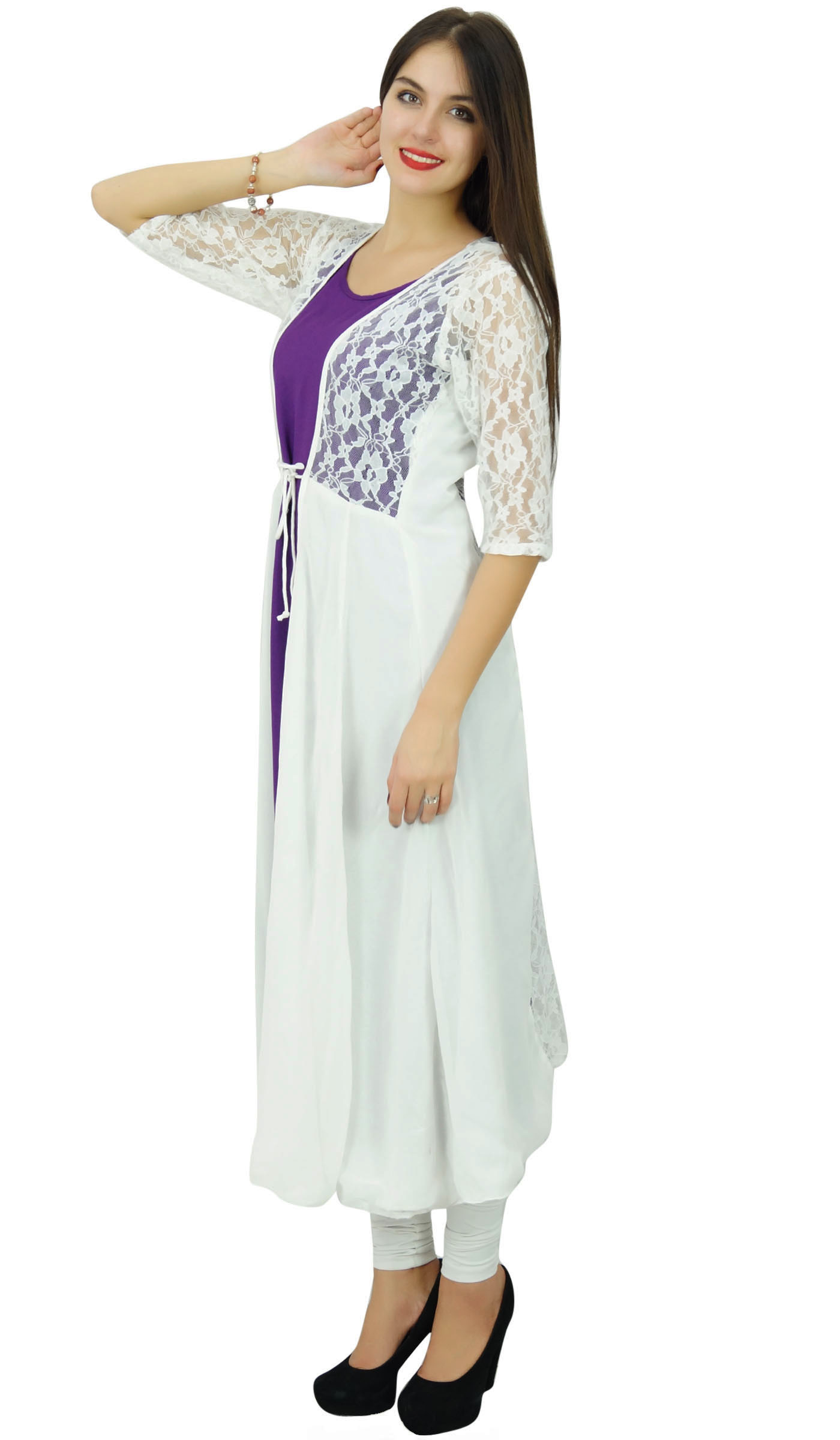 Bimba Women 2 Piece Kurta Kurti Designer Wear Boho Long Shrug Dress-MuI | eBay