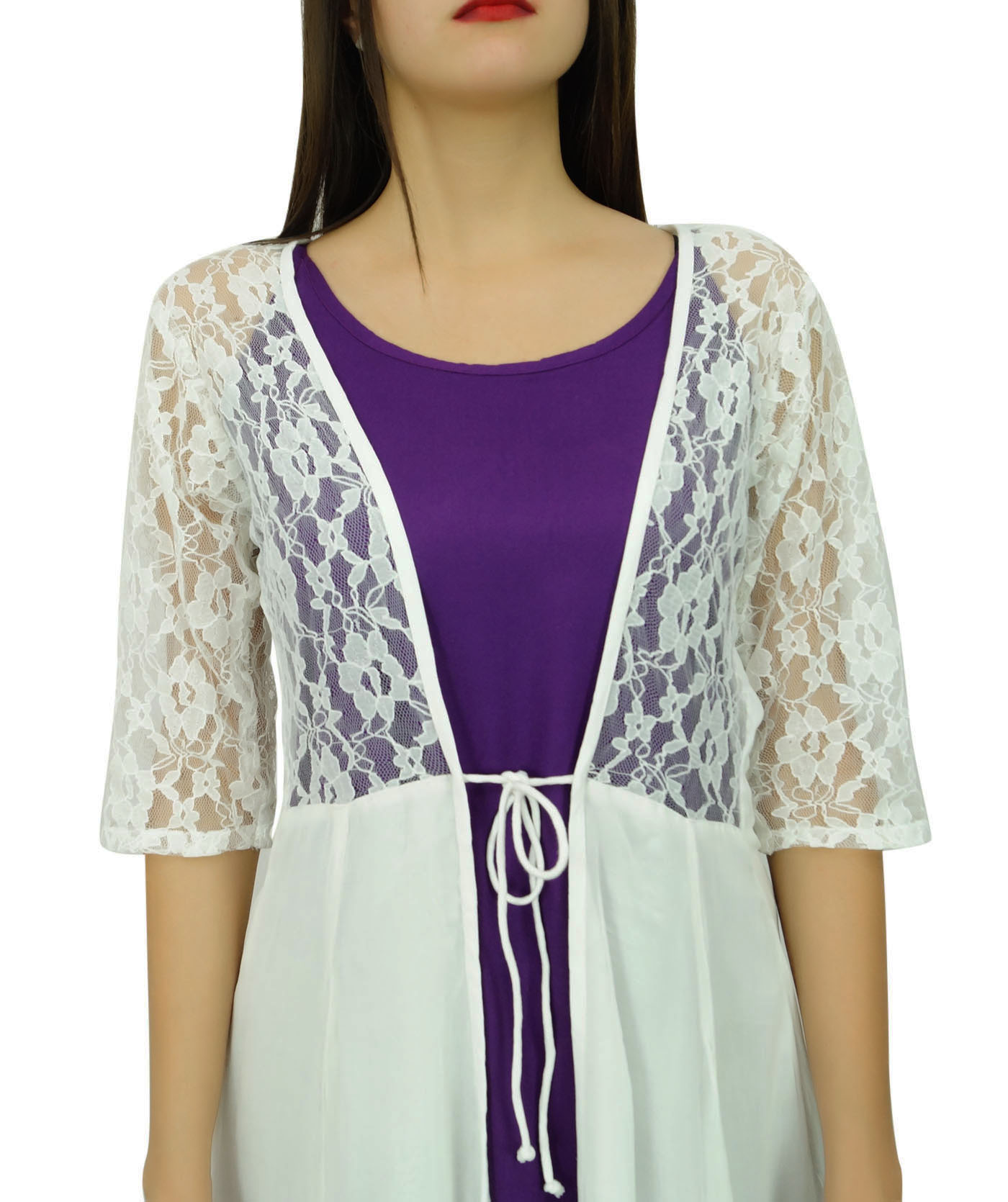 Bimba Women 2 Piece Kurta Kurti Designer Wear Boho Long Shrug Dress-MuI | eBay