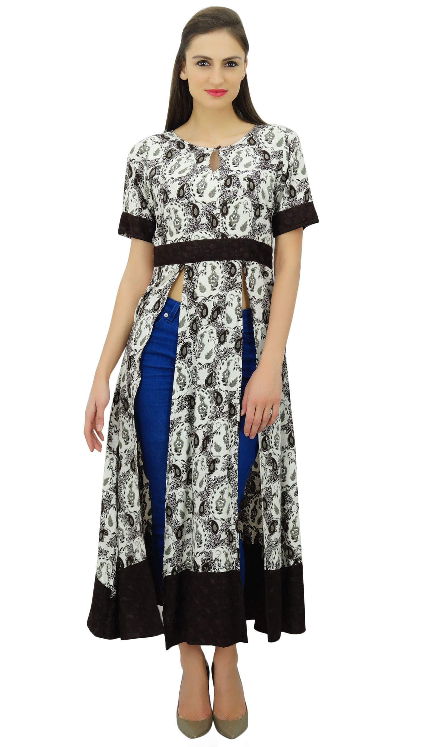 Bimba Women Designer Long Front Slits Kurti Dress Indian Clothing Xhz Ebay