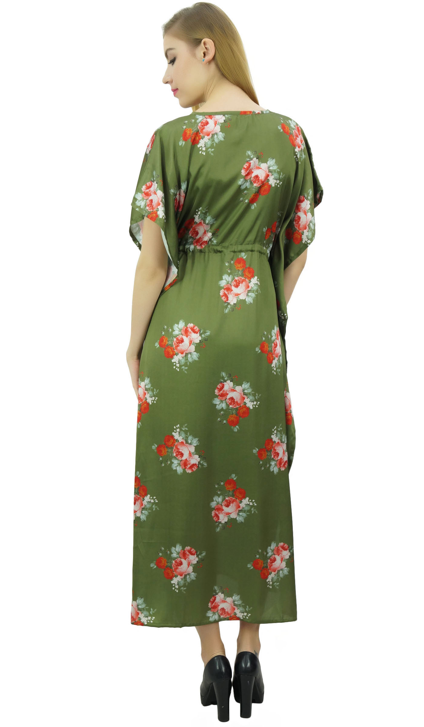 Bimba Floral Peach Satin Kimono Long Bridesmaid Cover Up Drawstring-sRg ...