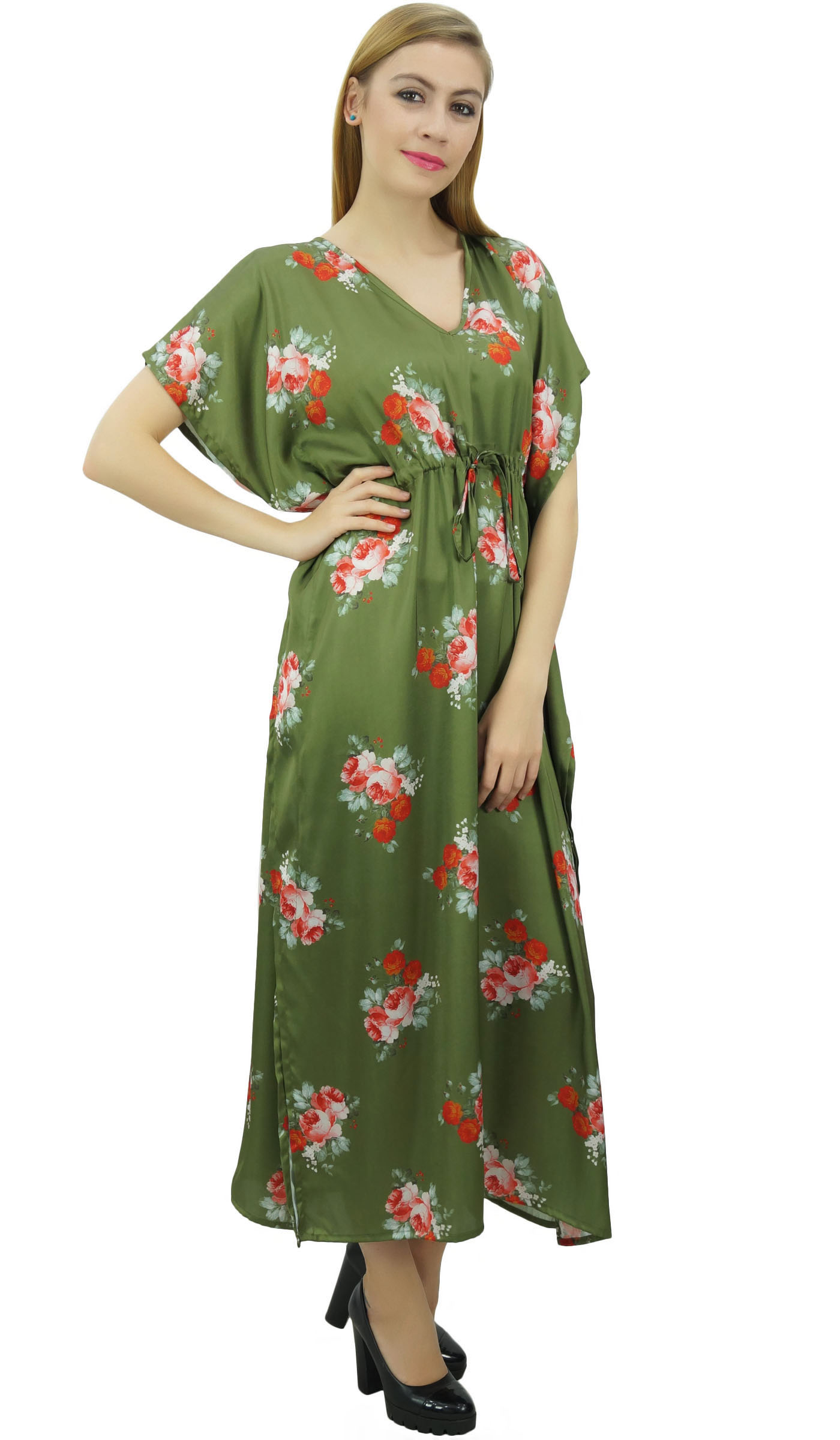Bimba Floral Peach Satin Kimono Long Bridesmaid Cover Up Drawstring-sRg ...