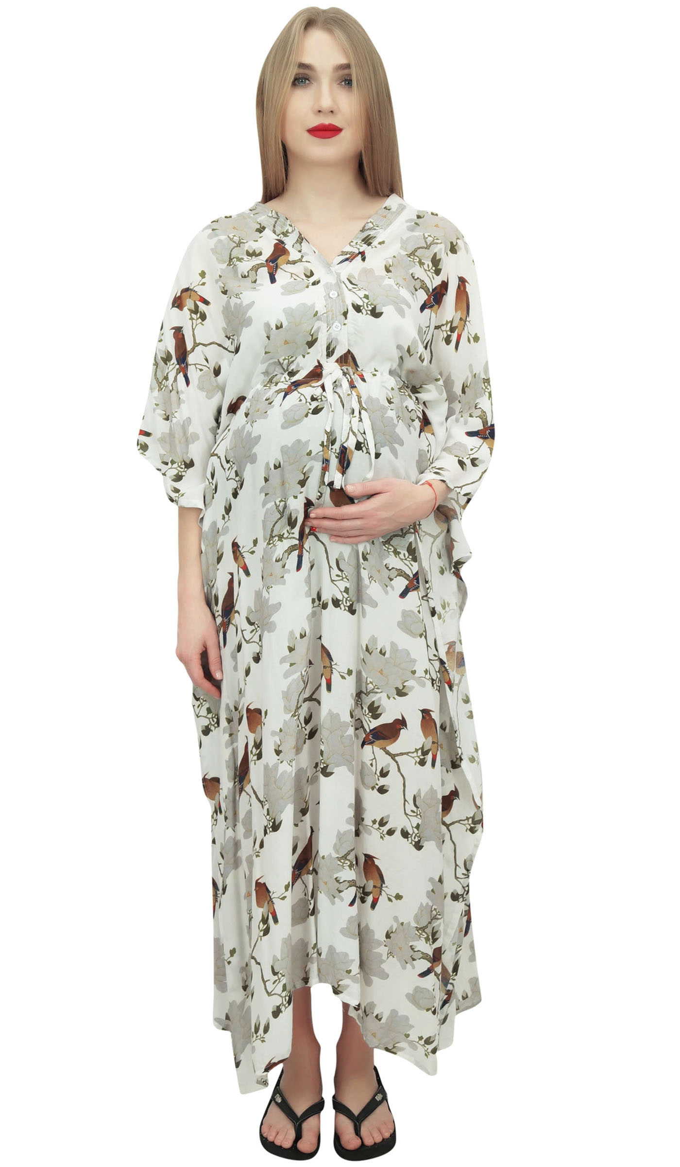 Bimba Moms Floral Printed Maternity Maxi Dress White Kimono Sleeve-Ww9 ...