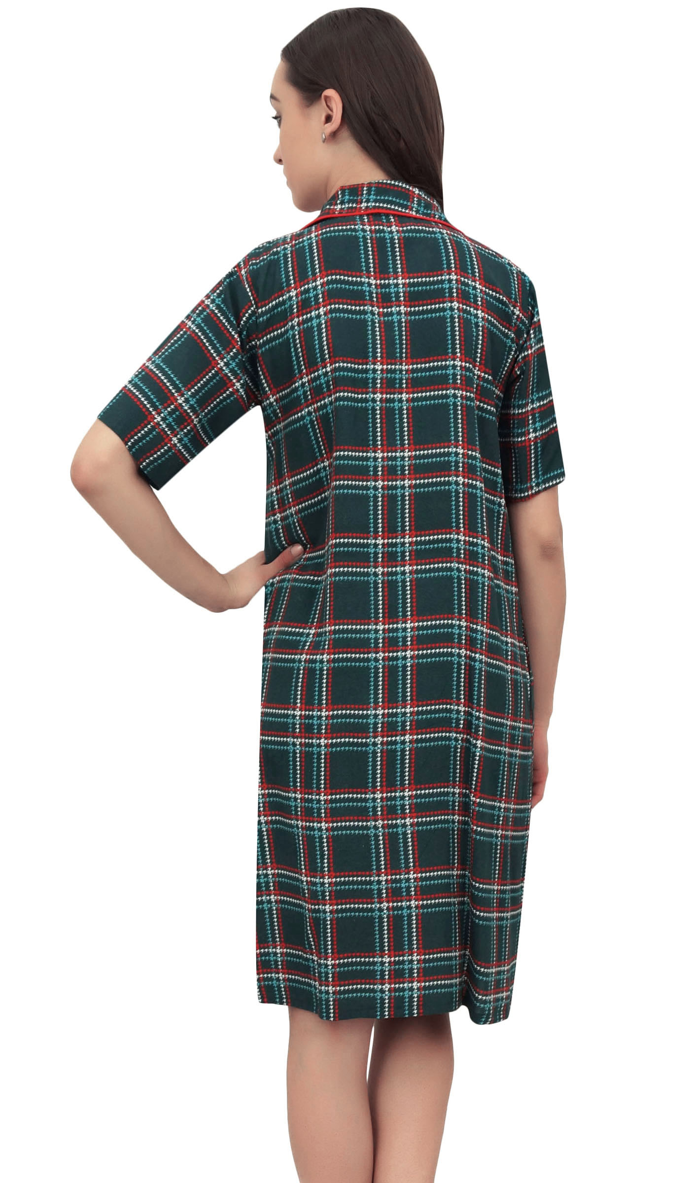 Bimba Check Print Green Women Sleepshirt Sleepwear Button-Front ...