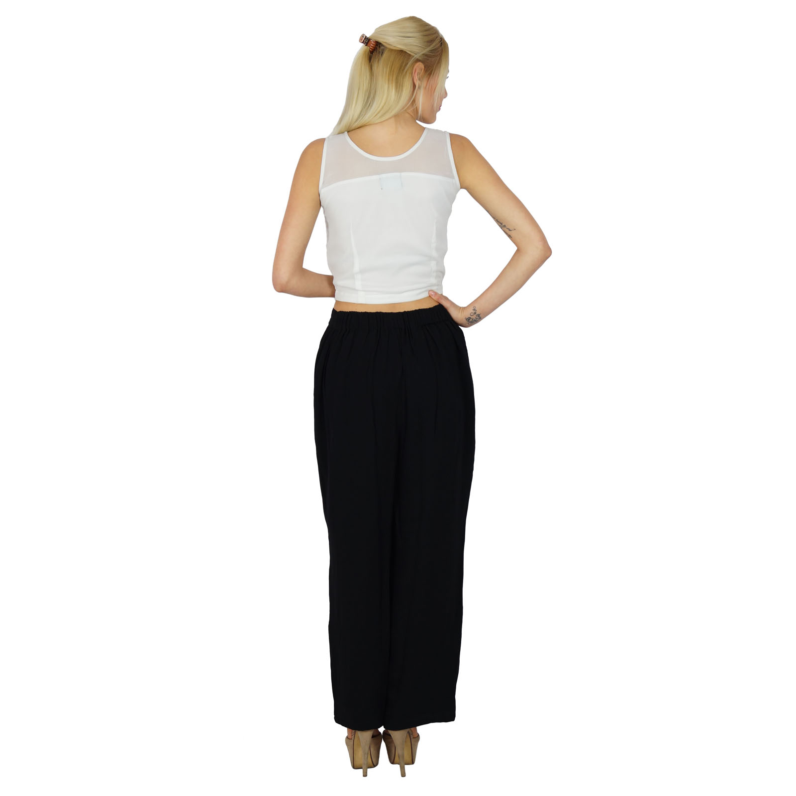 Bimba Women Gergette Palazzo Pants Elastic Waist Casual Clothing-ErM