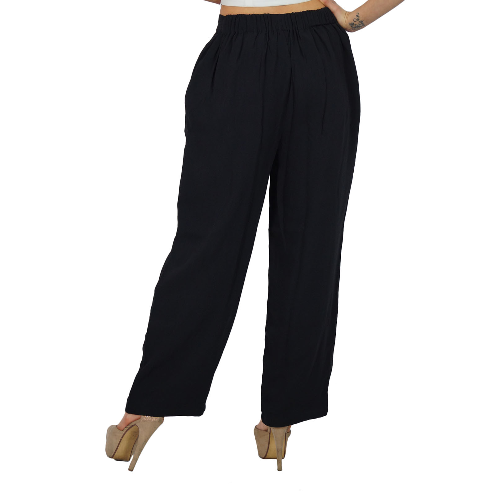 Bimba Women Gergette Palazzo Pants Elastic Waist Casual Clothing-ErM