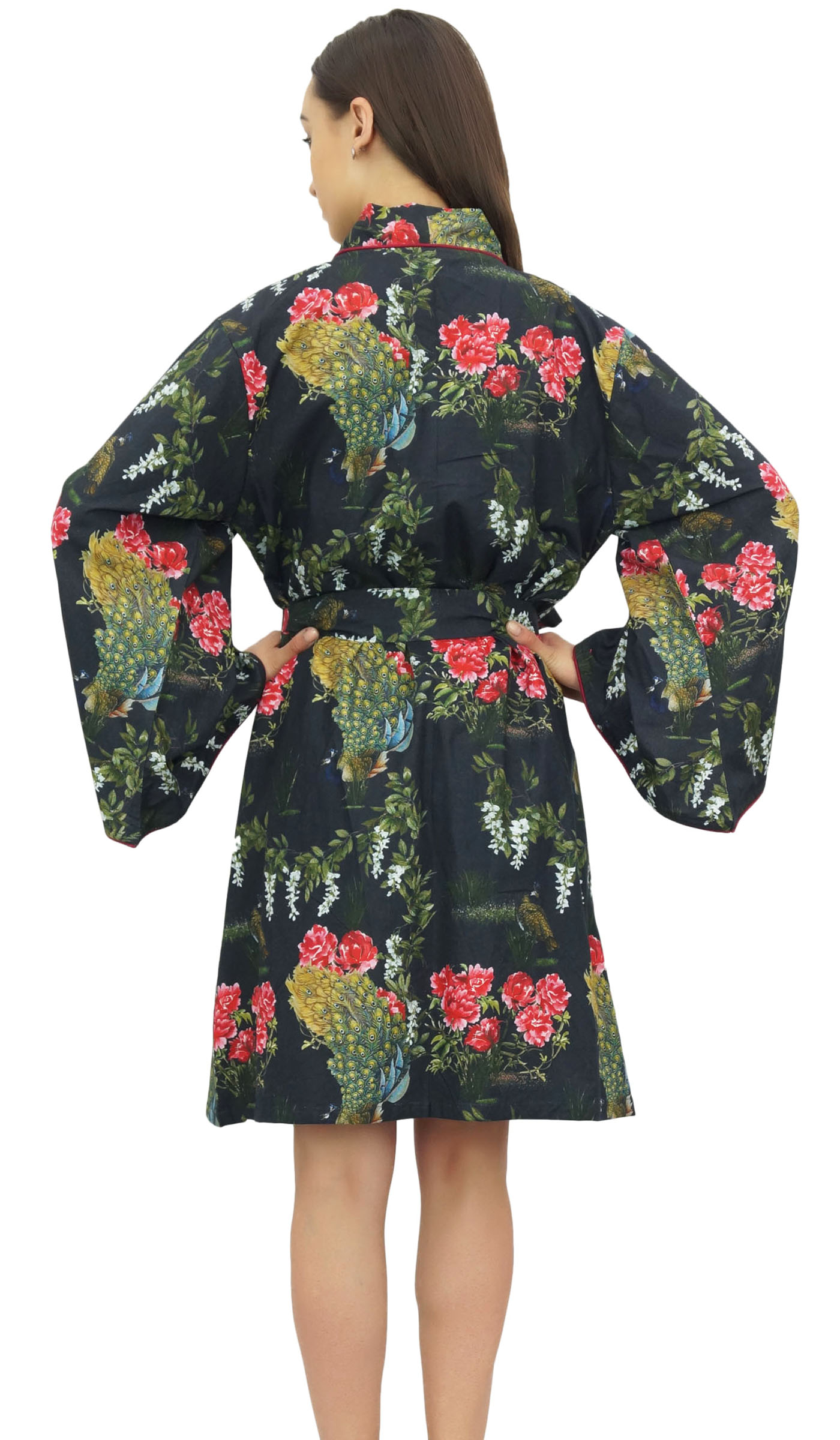 Bimba De mujer Floral Print Kimono Corto Bata Con Cinturón de dama de honor  encubrir | eBay